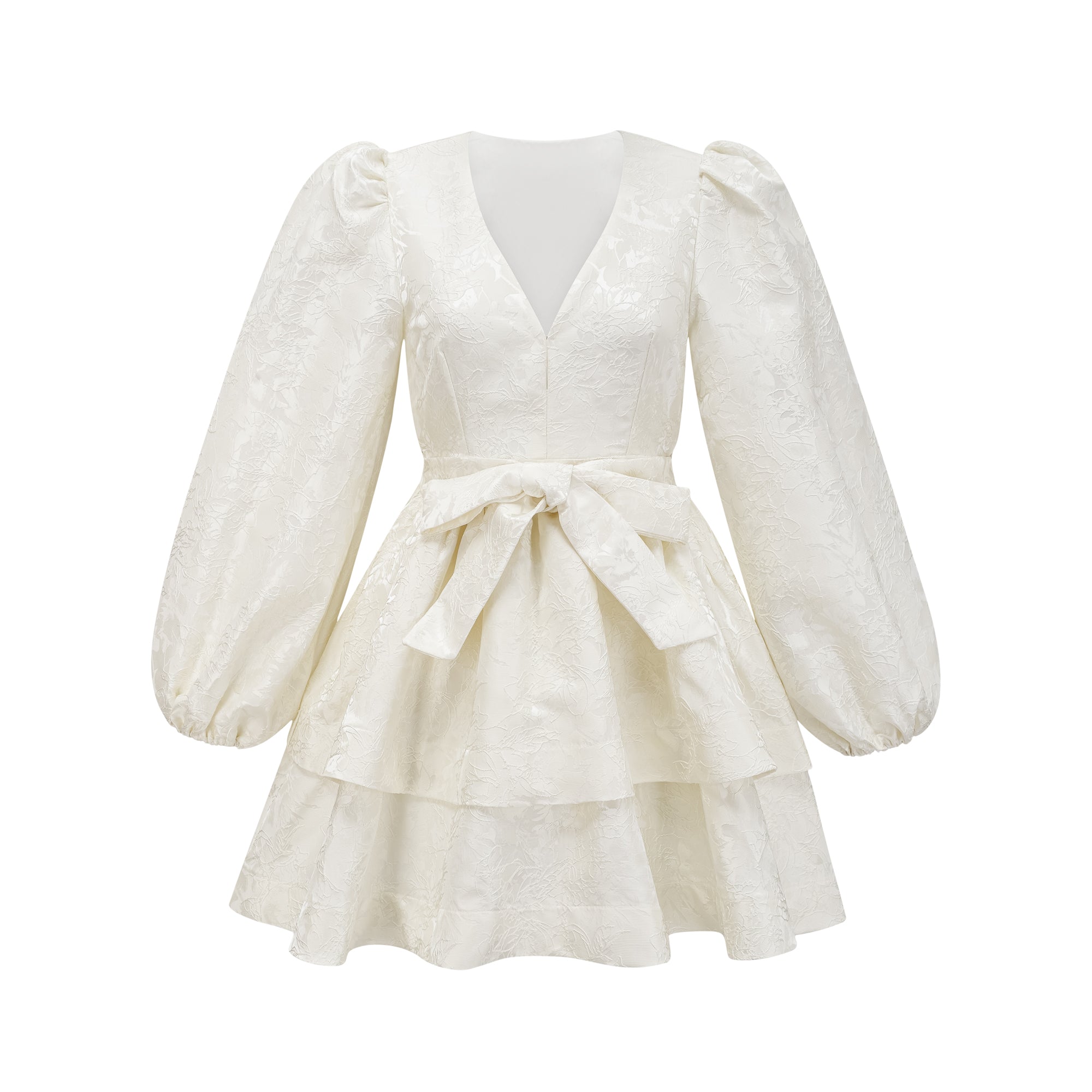 Colette White Jacquard Tiered Mini Dress
