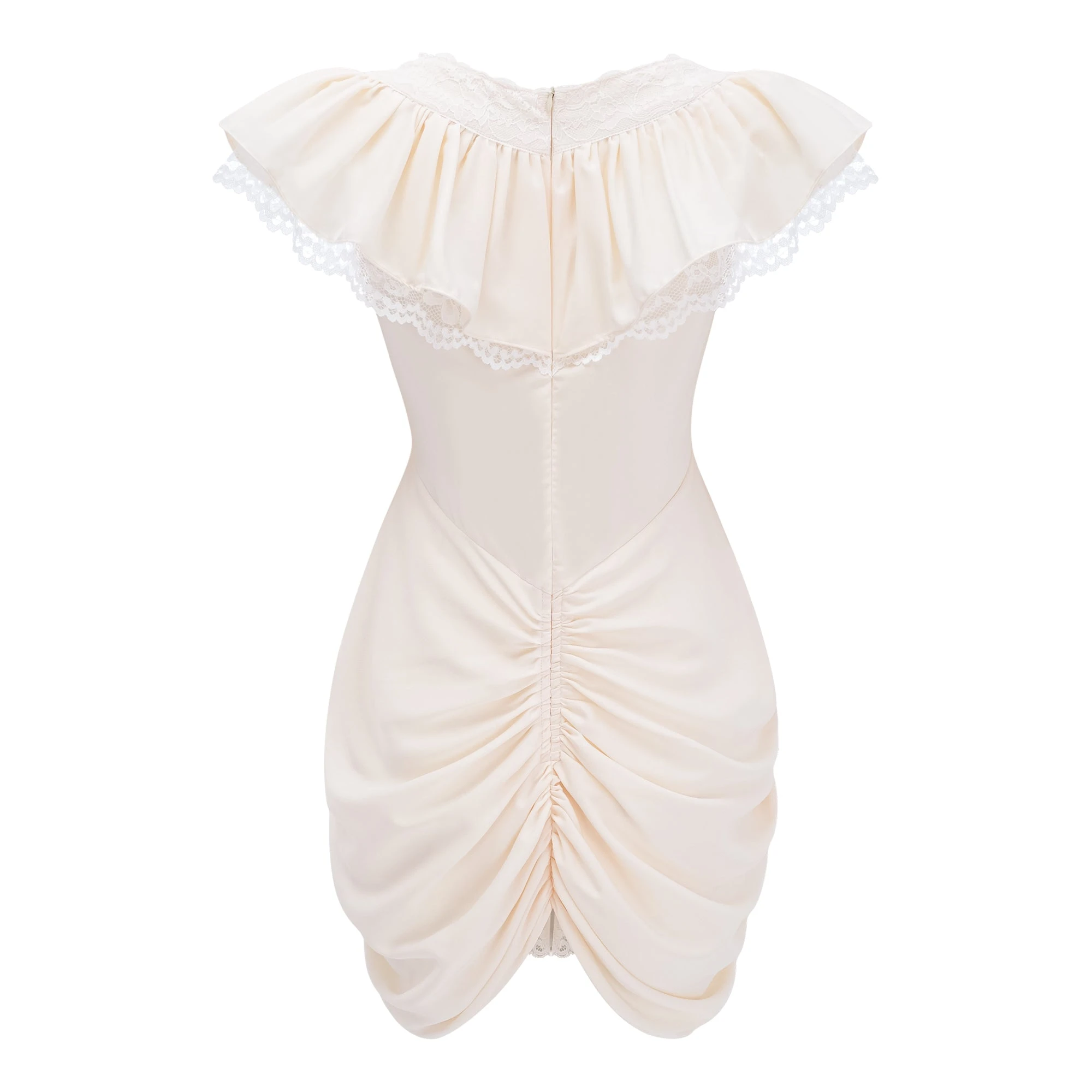 Nani Cream Plunge Neck Satin Jumpsuit with Lace Panels