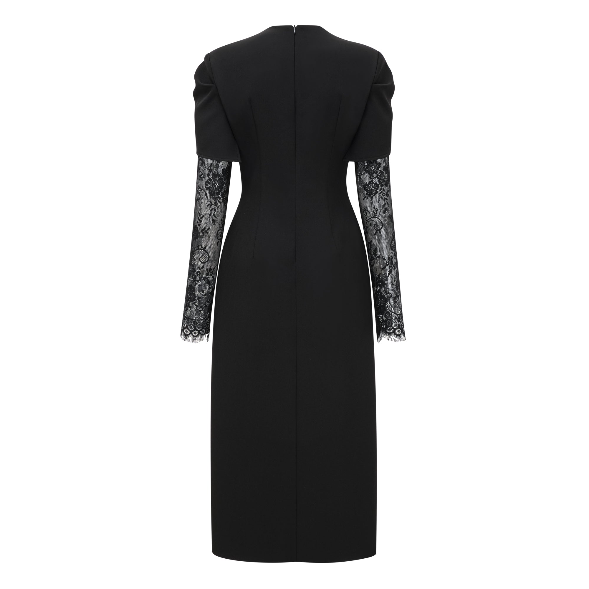 Black High Slit Lace Panel Midi Dress
