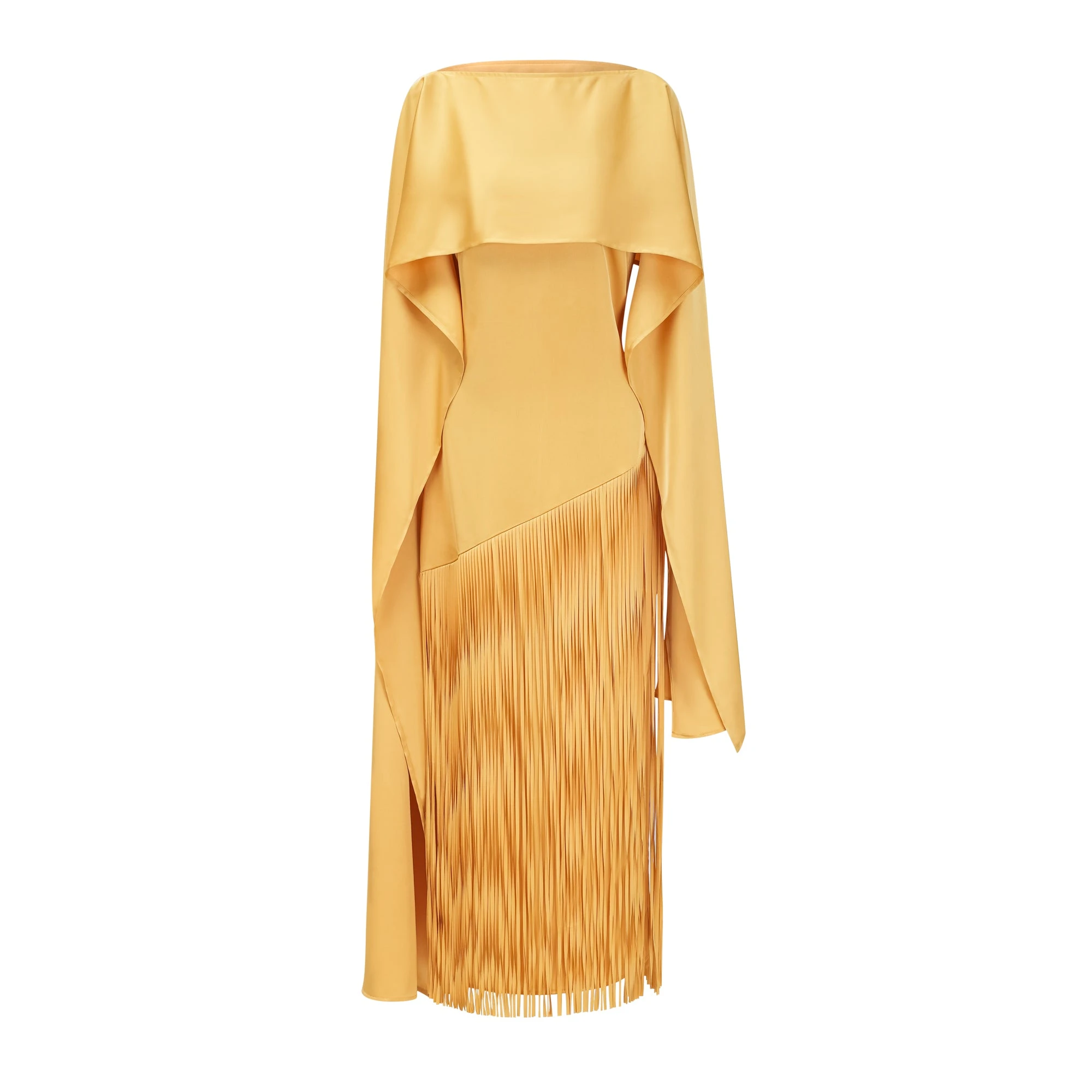 Yellow Fringed Caped Gown