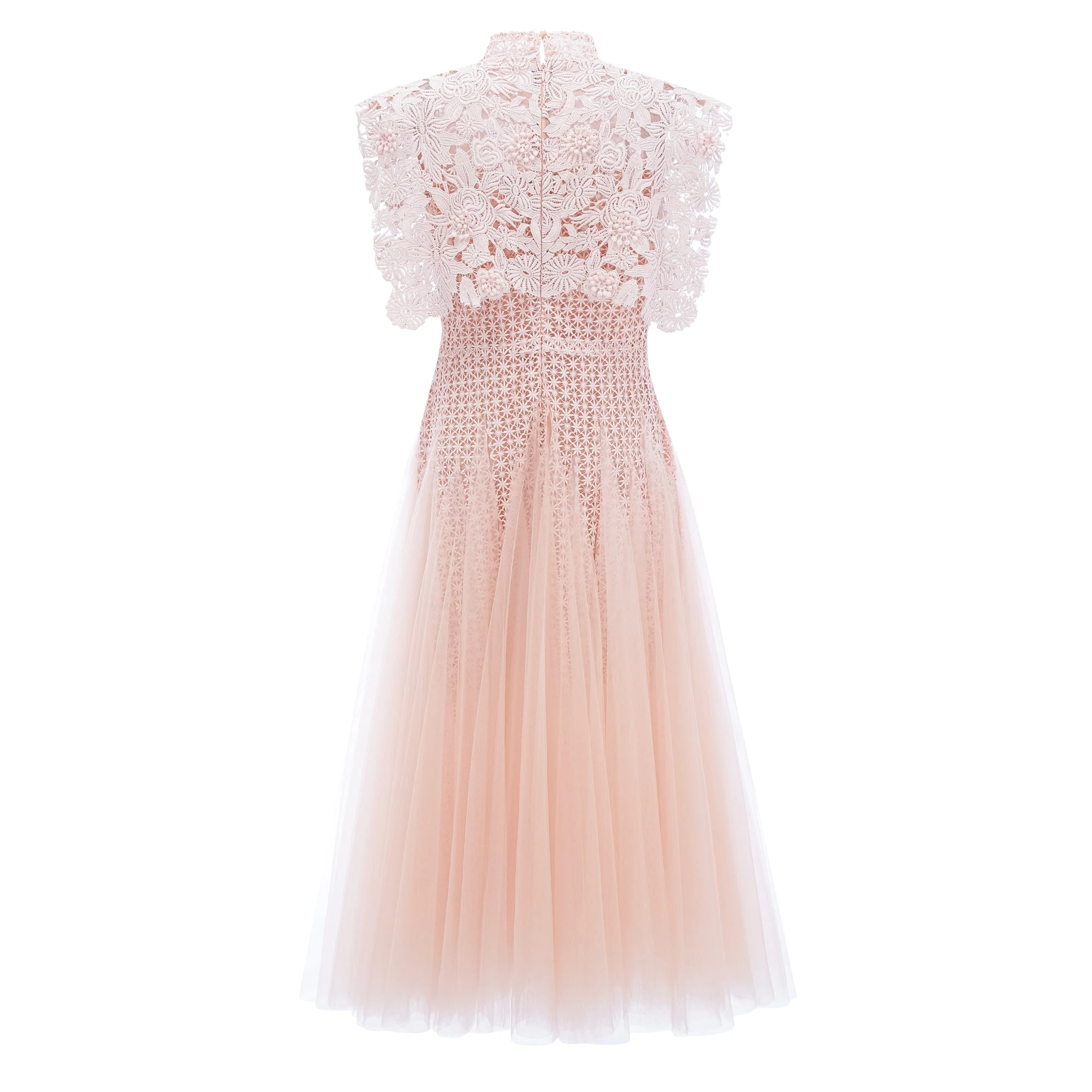 Margaret Light Pink Floral Crochet Midi Dress