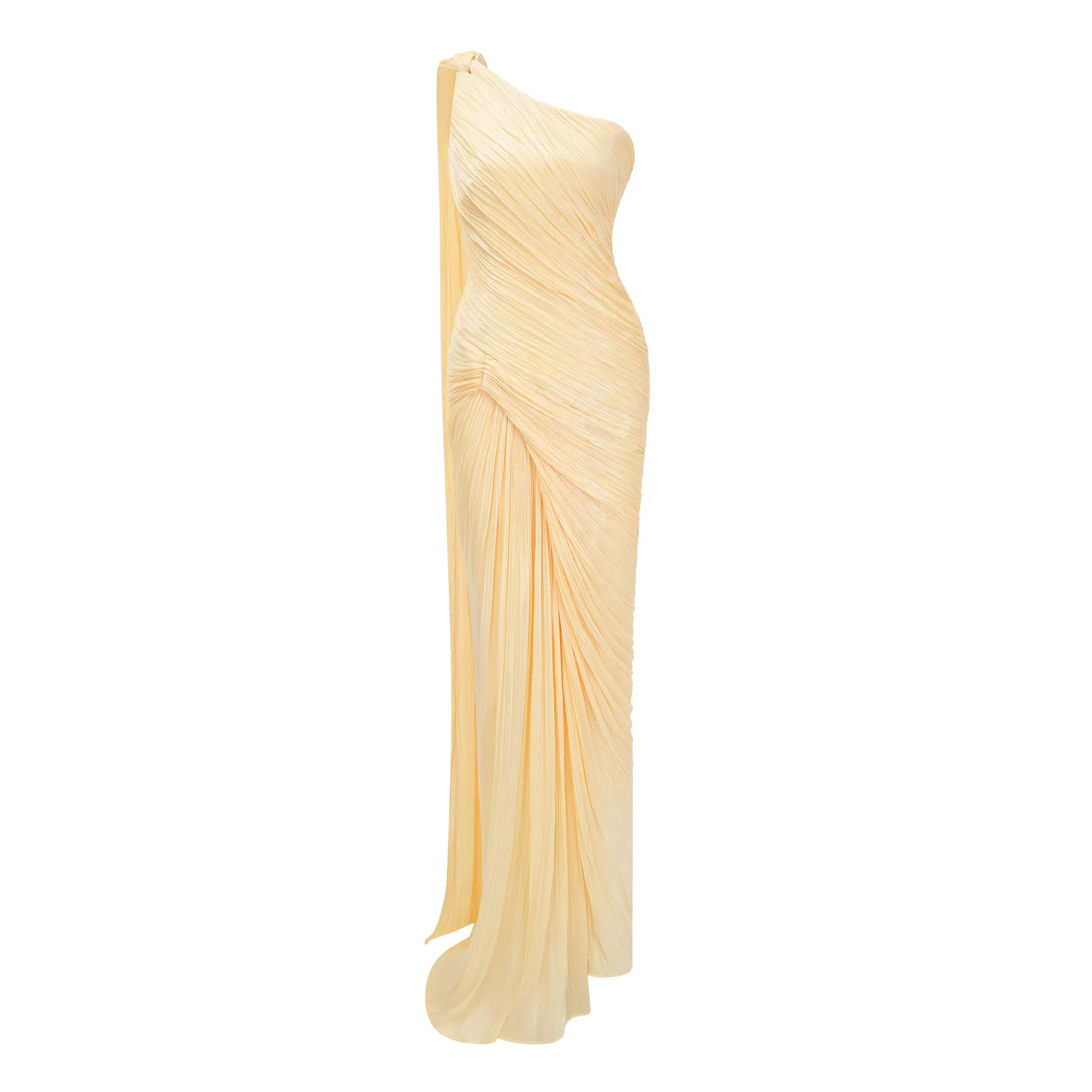 Meissa Neutral Asymmetrical Ruched Maxi Dress – Miss Rosier