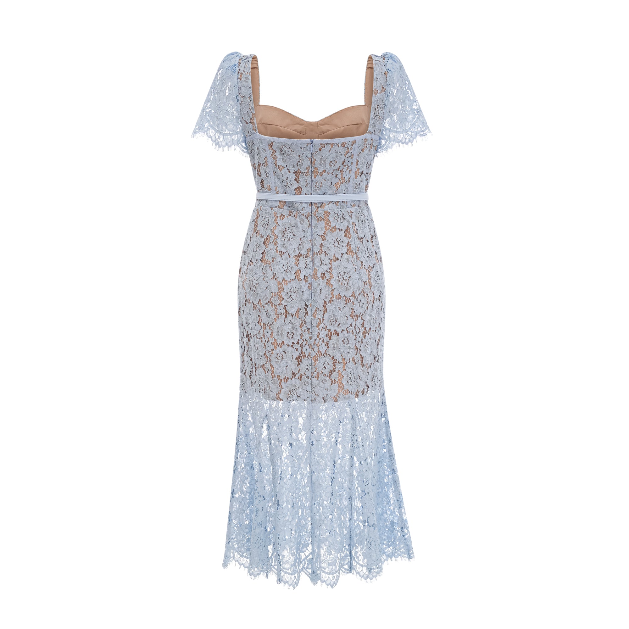 Audrey Blue Floral-Lace Boned Midi Dress