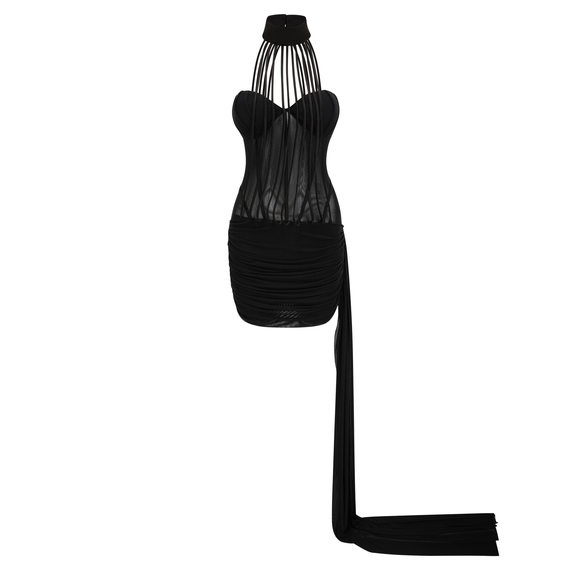 Ivona Black Halterneck Ribbon Design Mini Dress