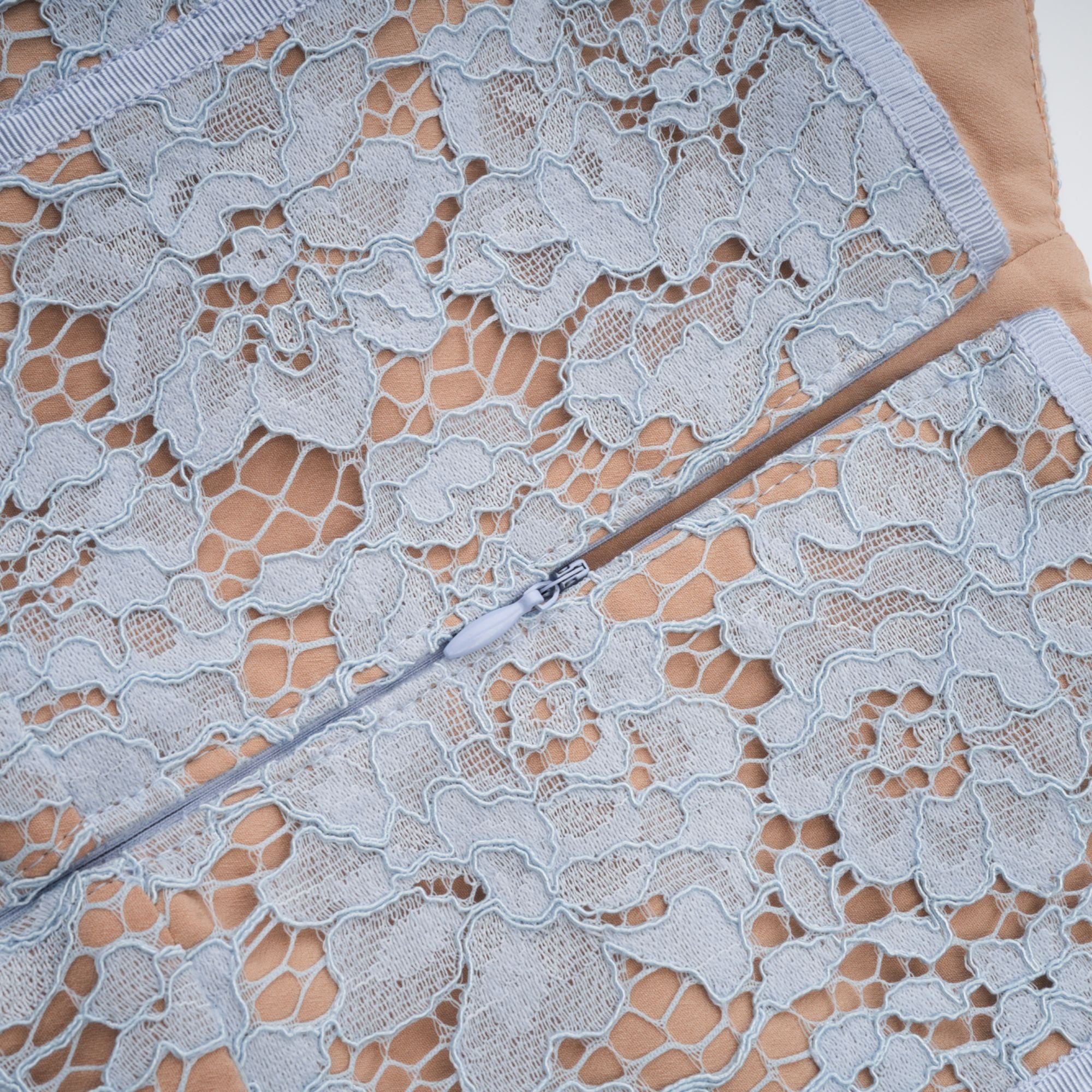 Audrey Blue Floral-Lace Boned Midi Dress