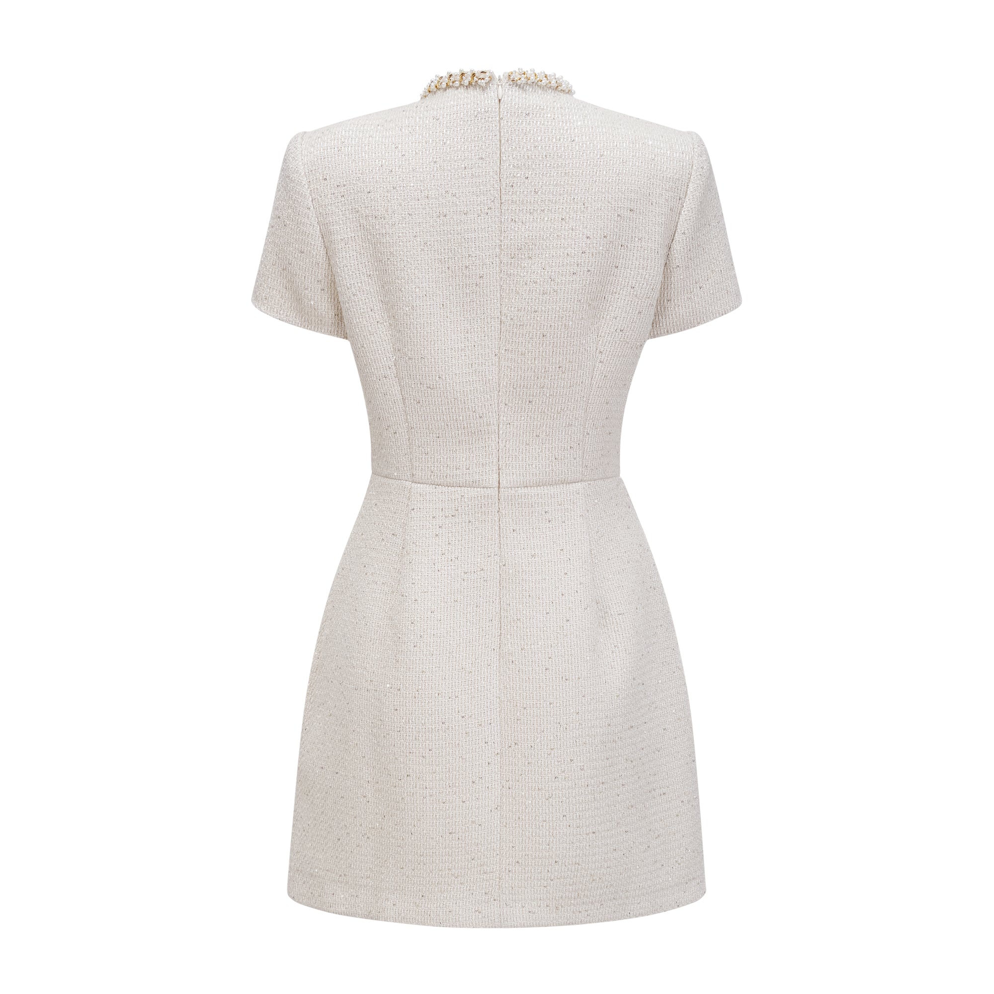 Jeanne White Embellished Tweed Mini Dress