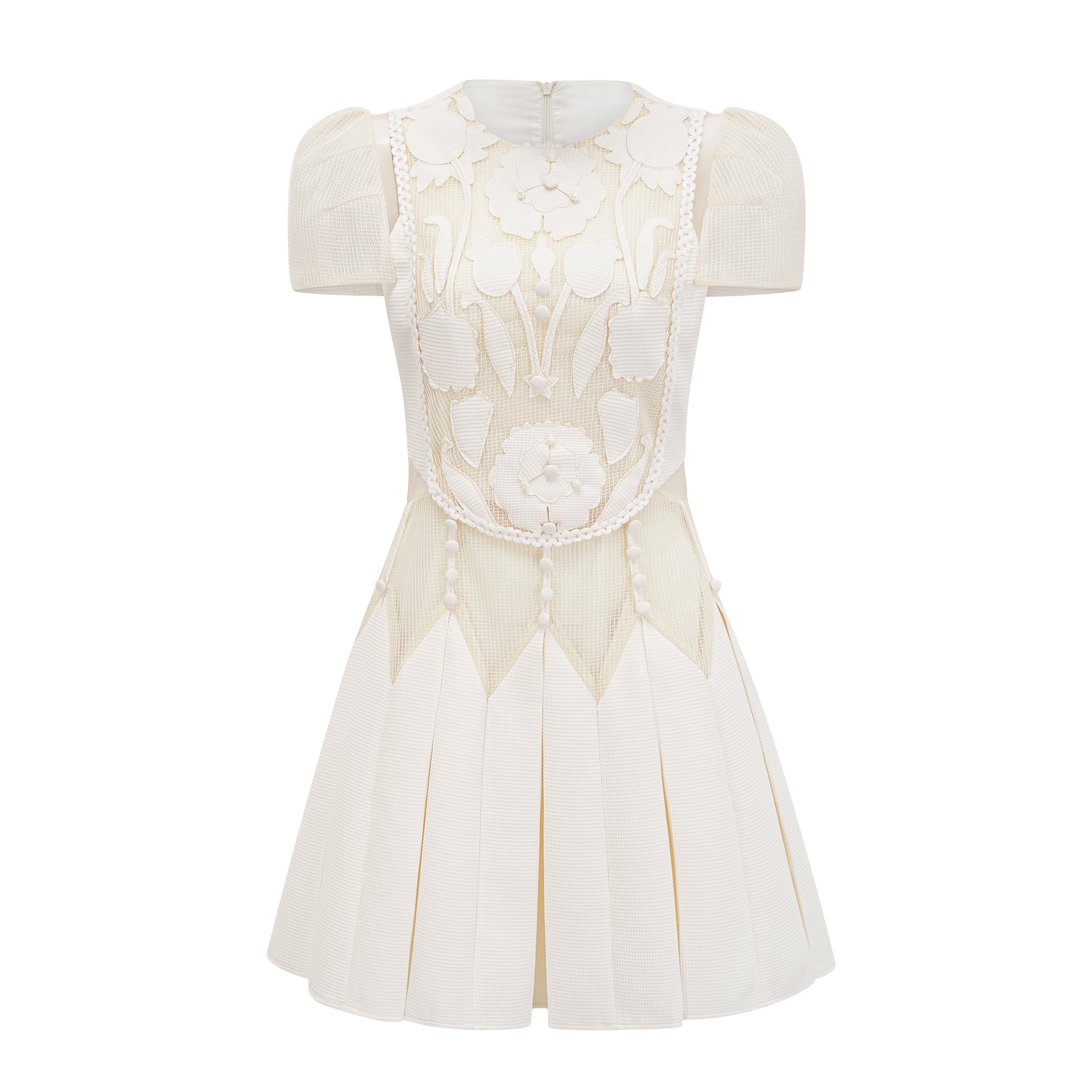 Maelle White Flower-Embroidered Mini Dress