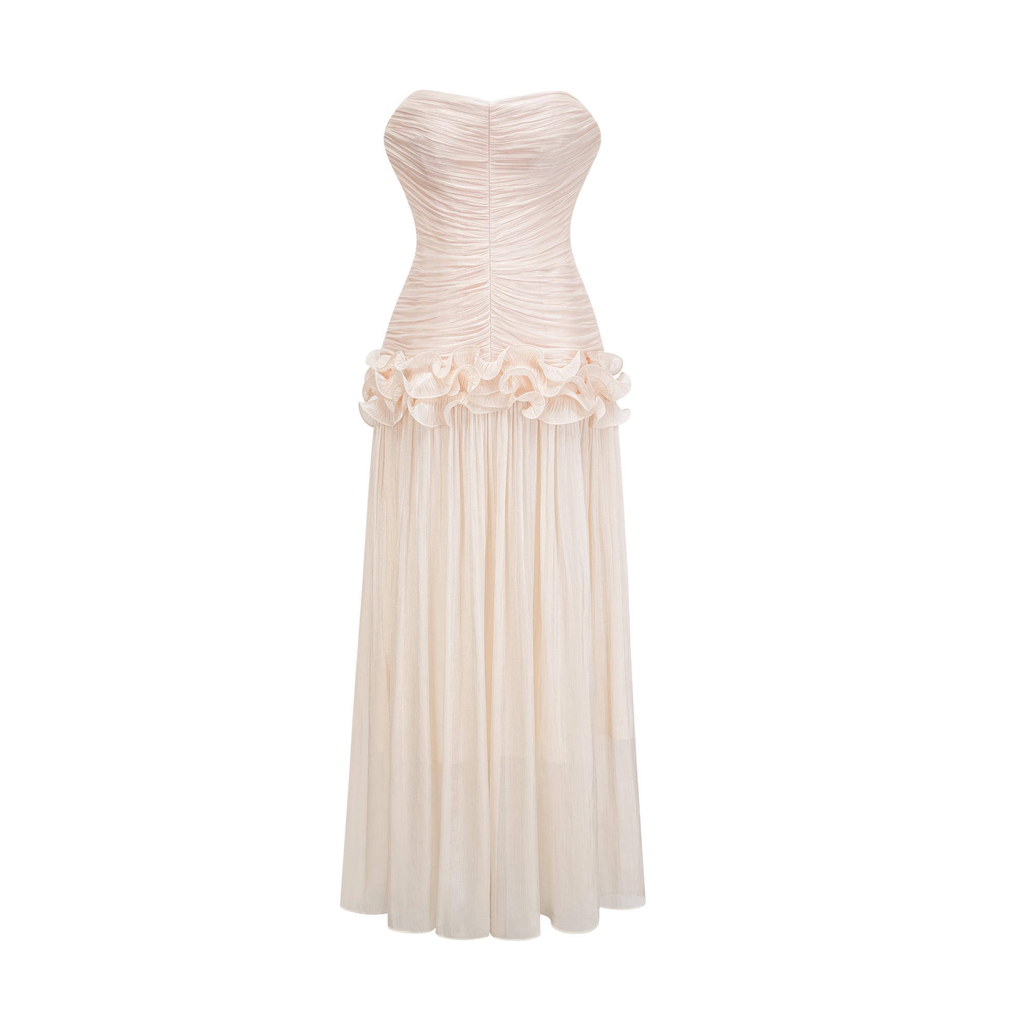 Céleste Neutrals Ruffled Pleated Maxi Dress