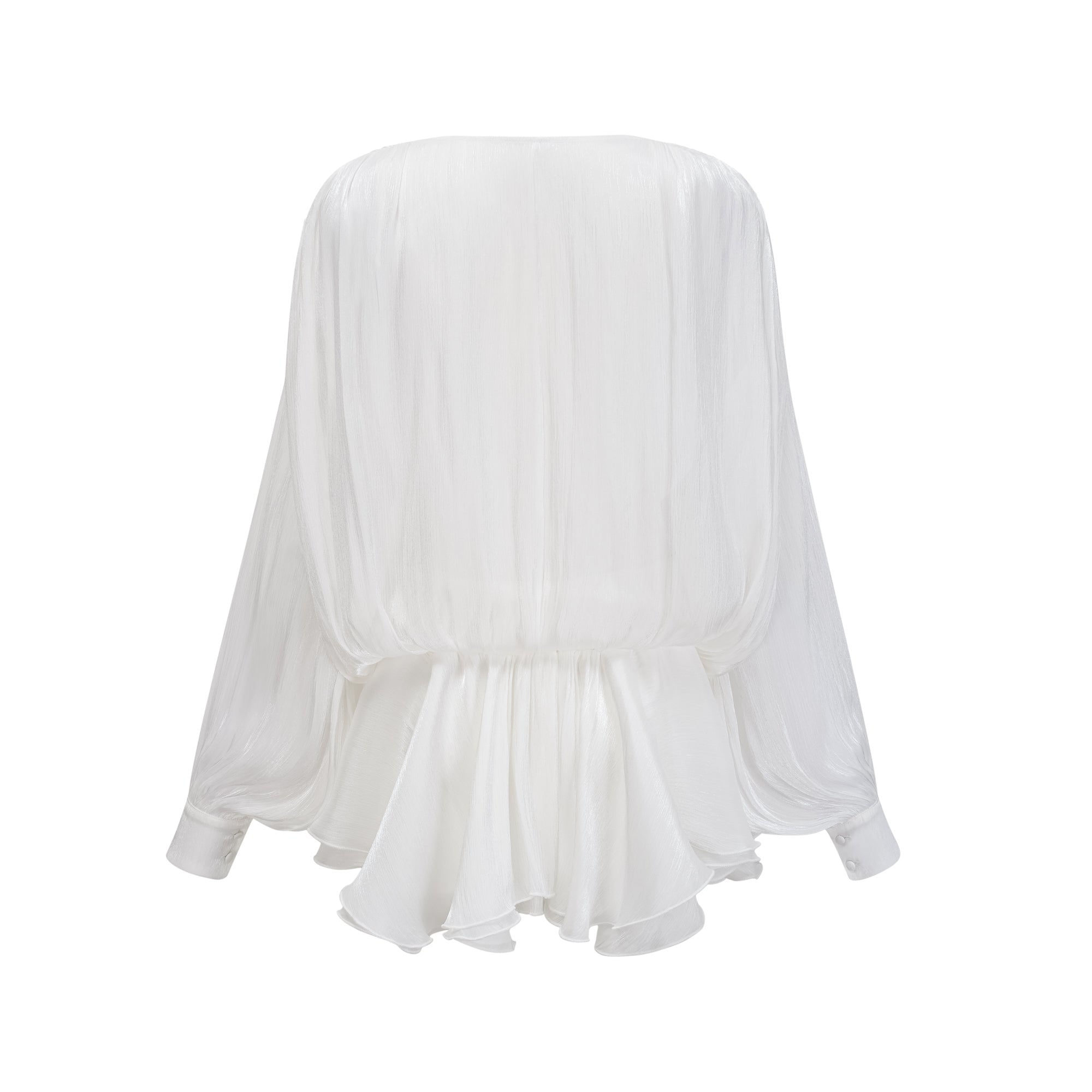 Mahault White Pleated Glitter-Effect Mini Dress