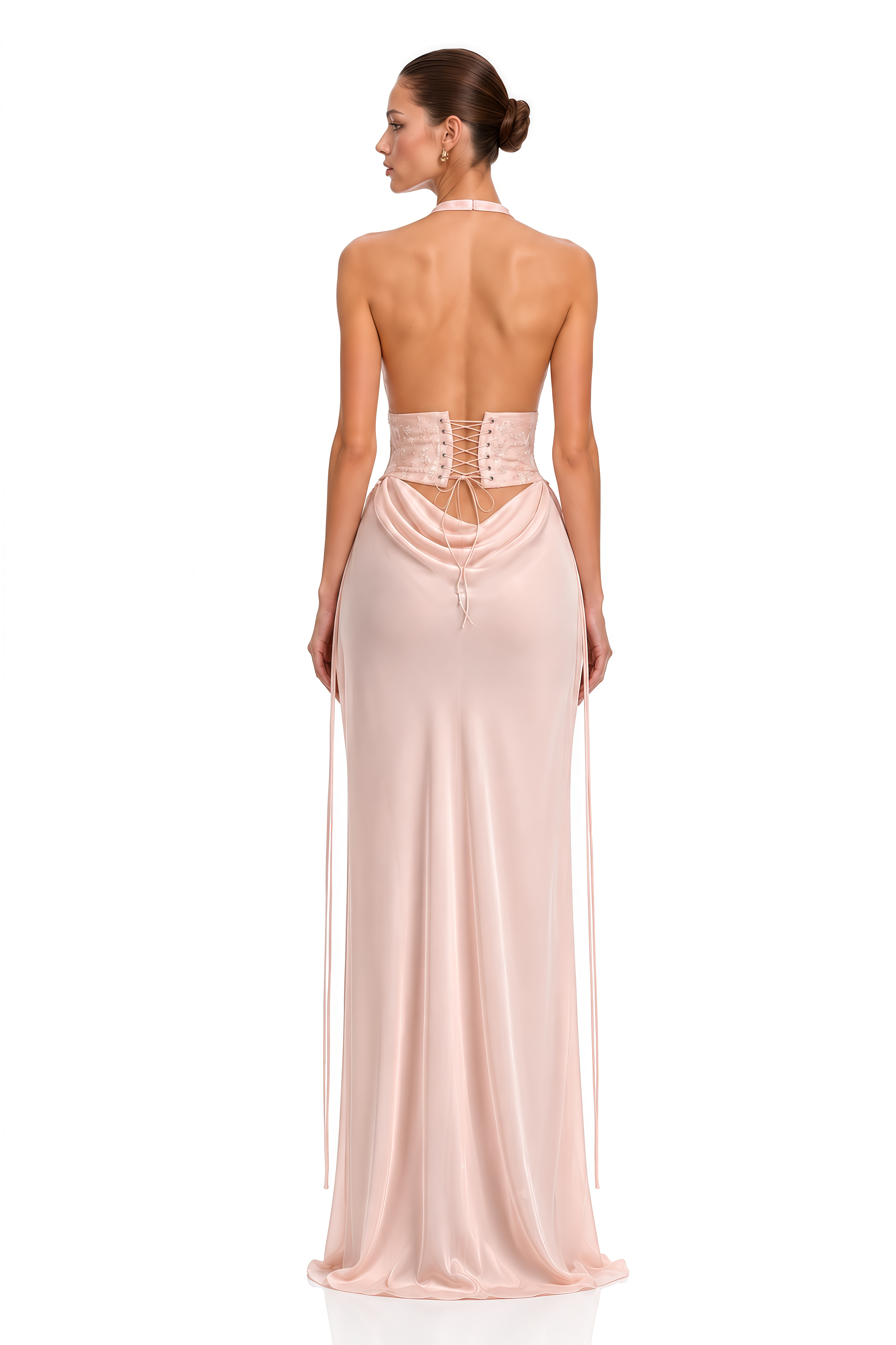 Daleka Pink Halterneck Embellished Top & Skirt Set