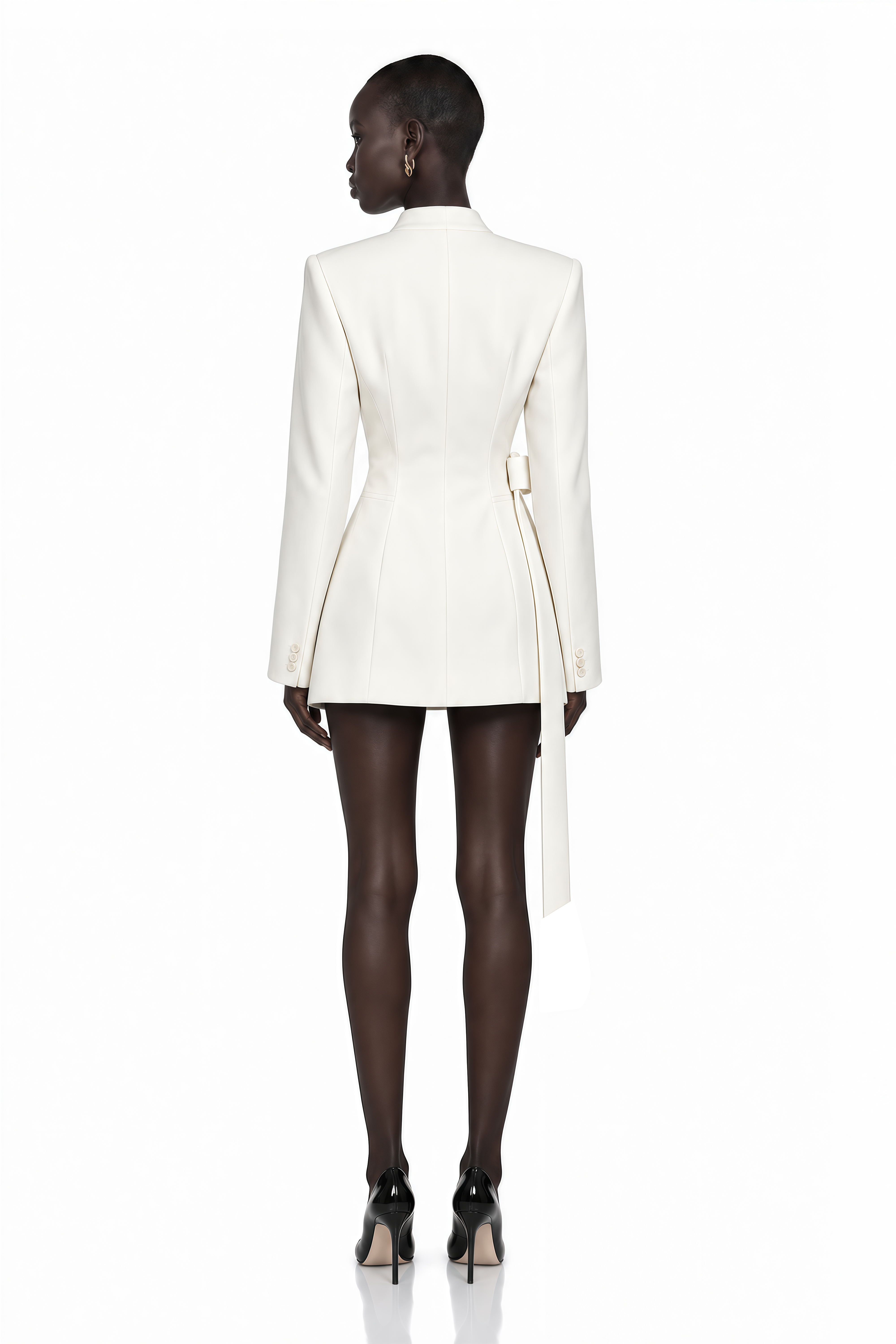 Daleyza White Asymmetrical Hem Belted Blazer Jacket