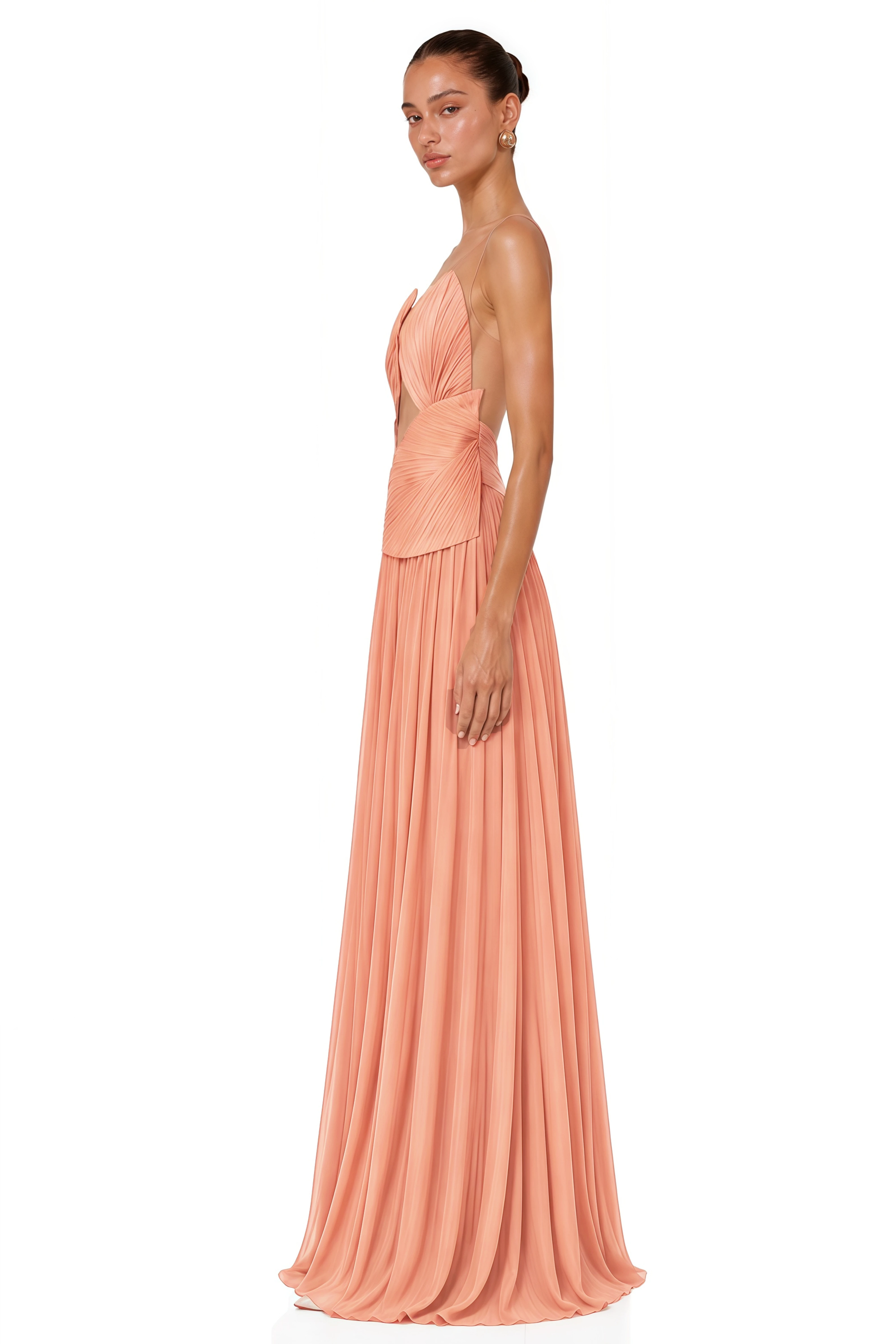 Dalila Pink Backless Asymmetrical Ruched Maxi Dress