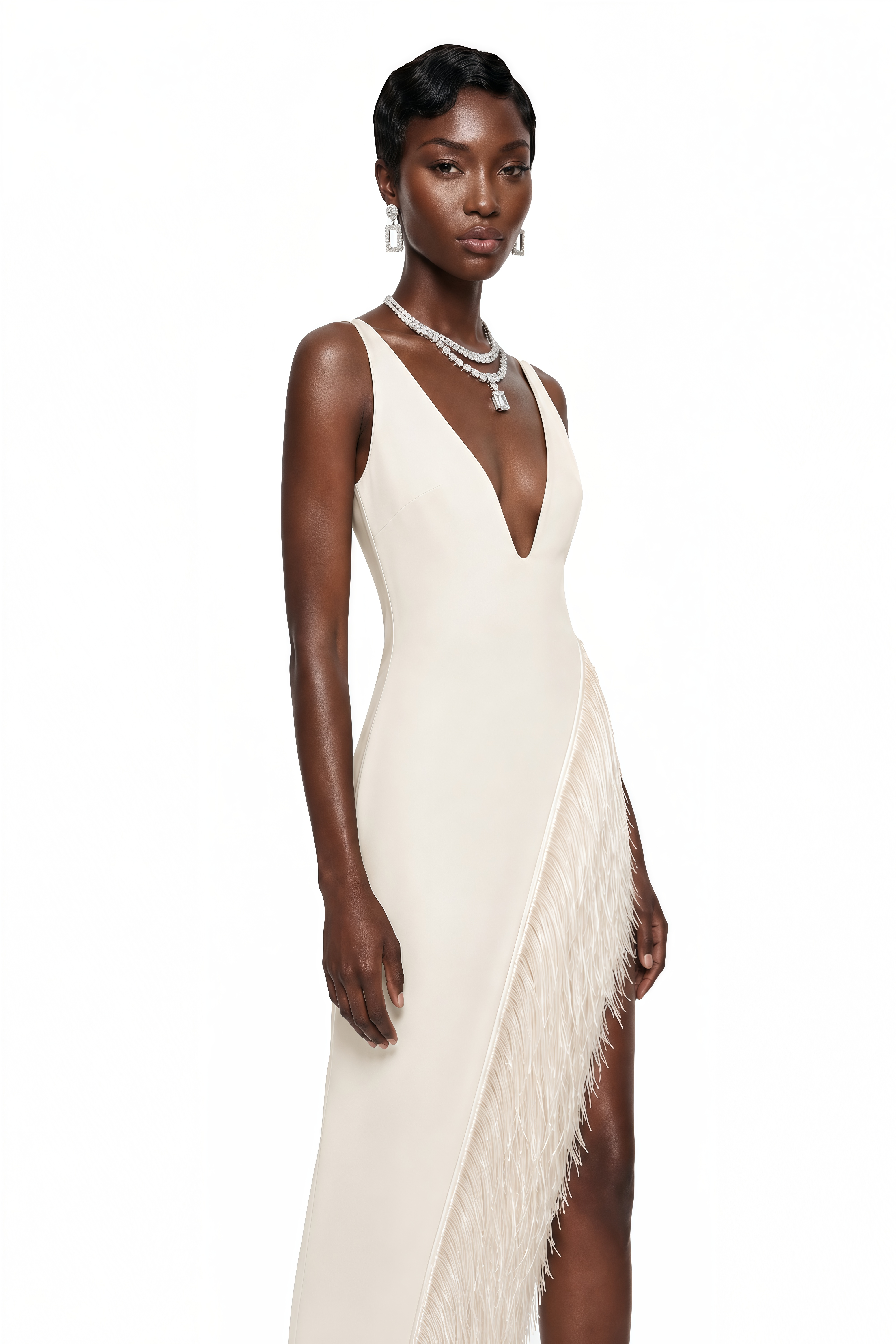 Damla Cream Asymmetrical Maxi Dress with Fringe – Miss Rosier
