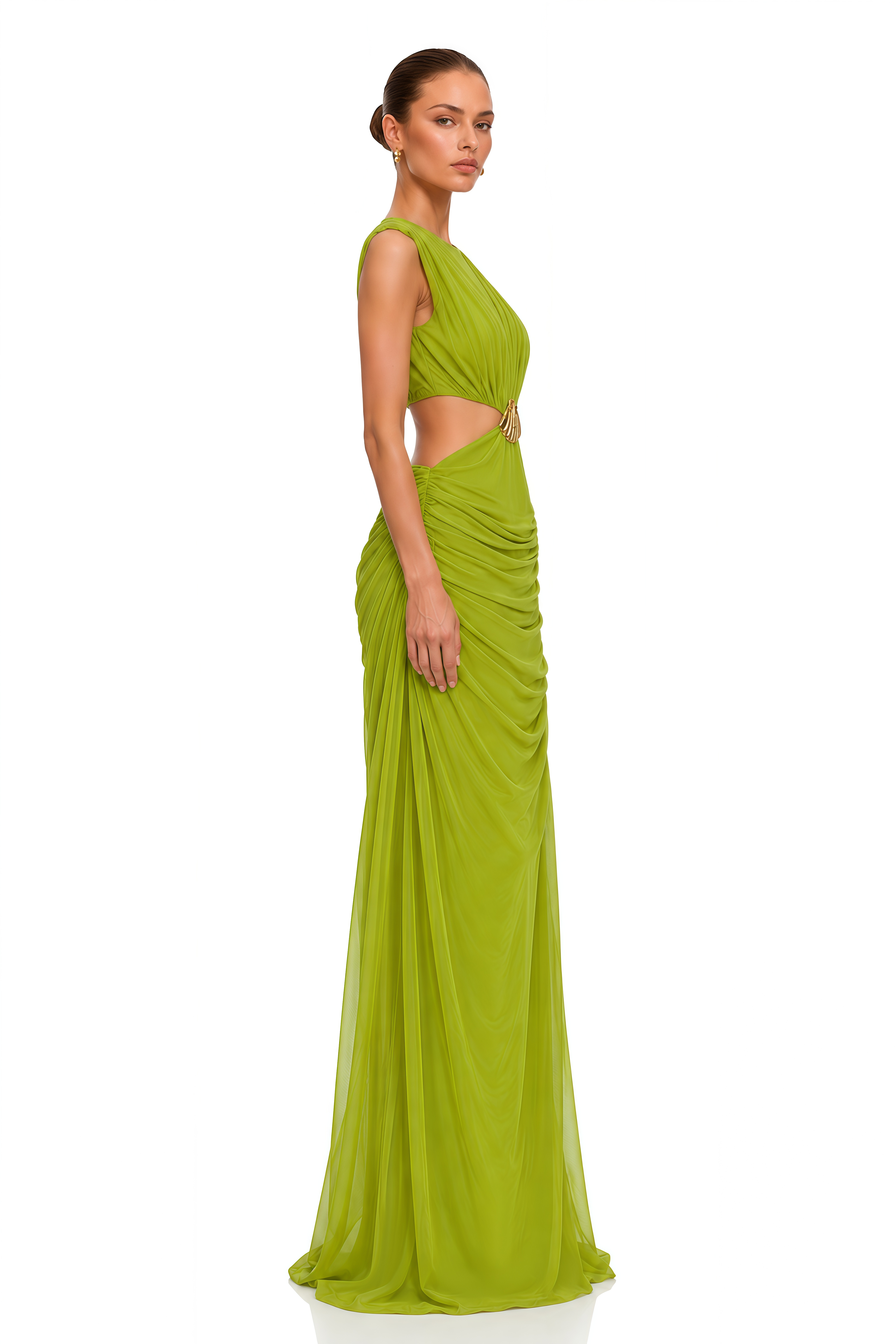 Darcie Lime Green Cut-Out Ruched Maxi Dress
