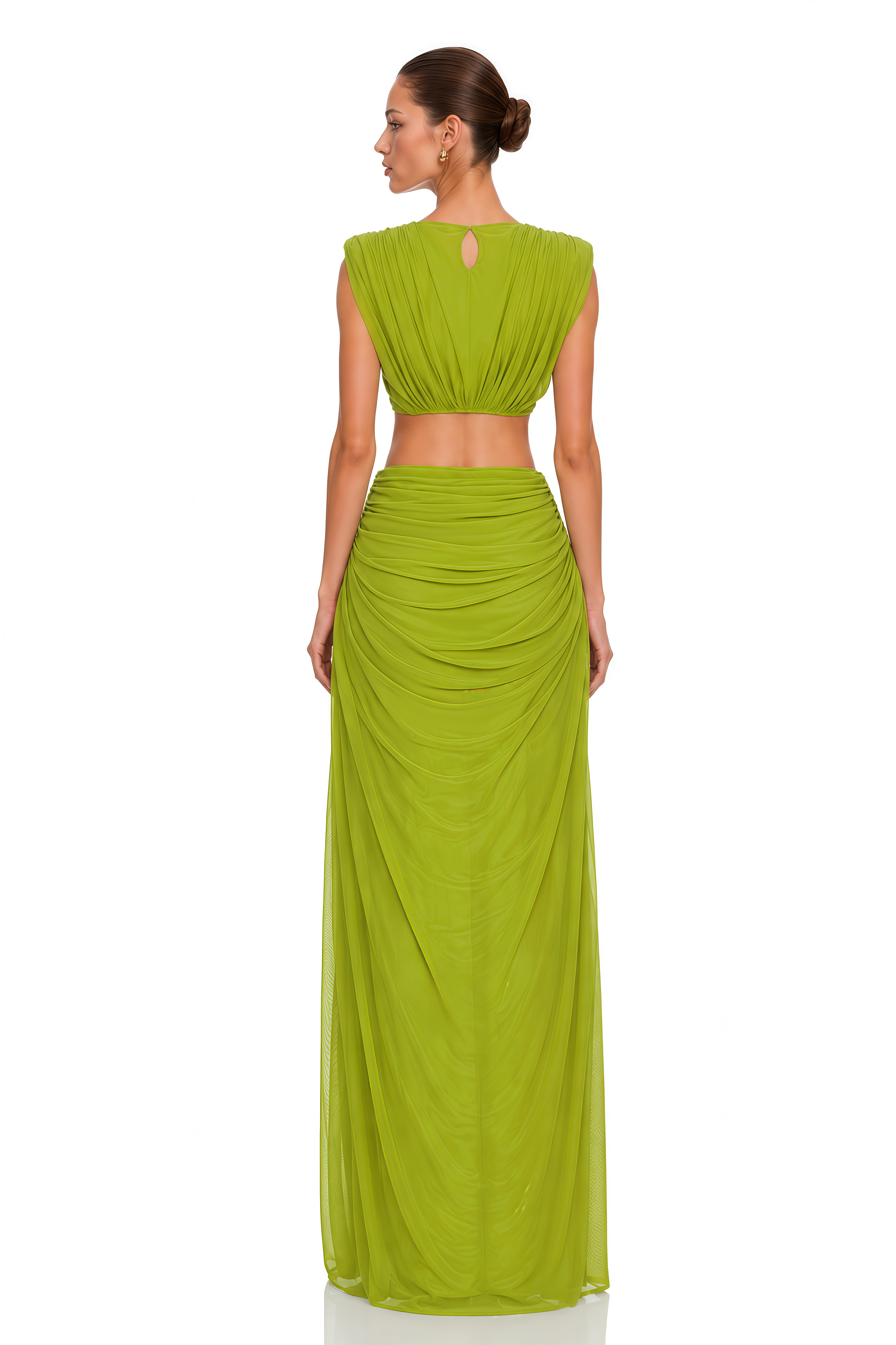 Darcie Lime Green Cut-Out Ruched Maxi Dress