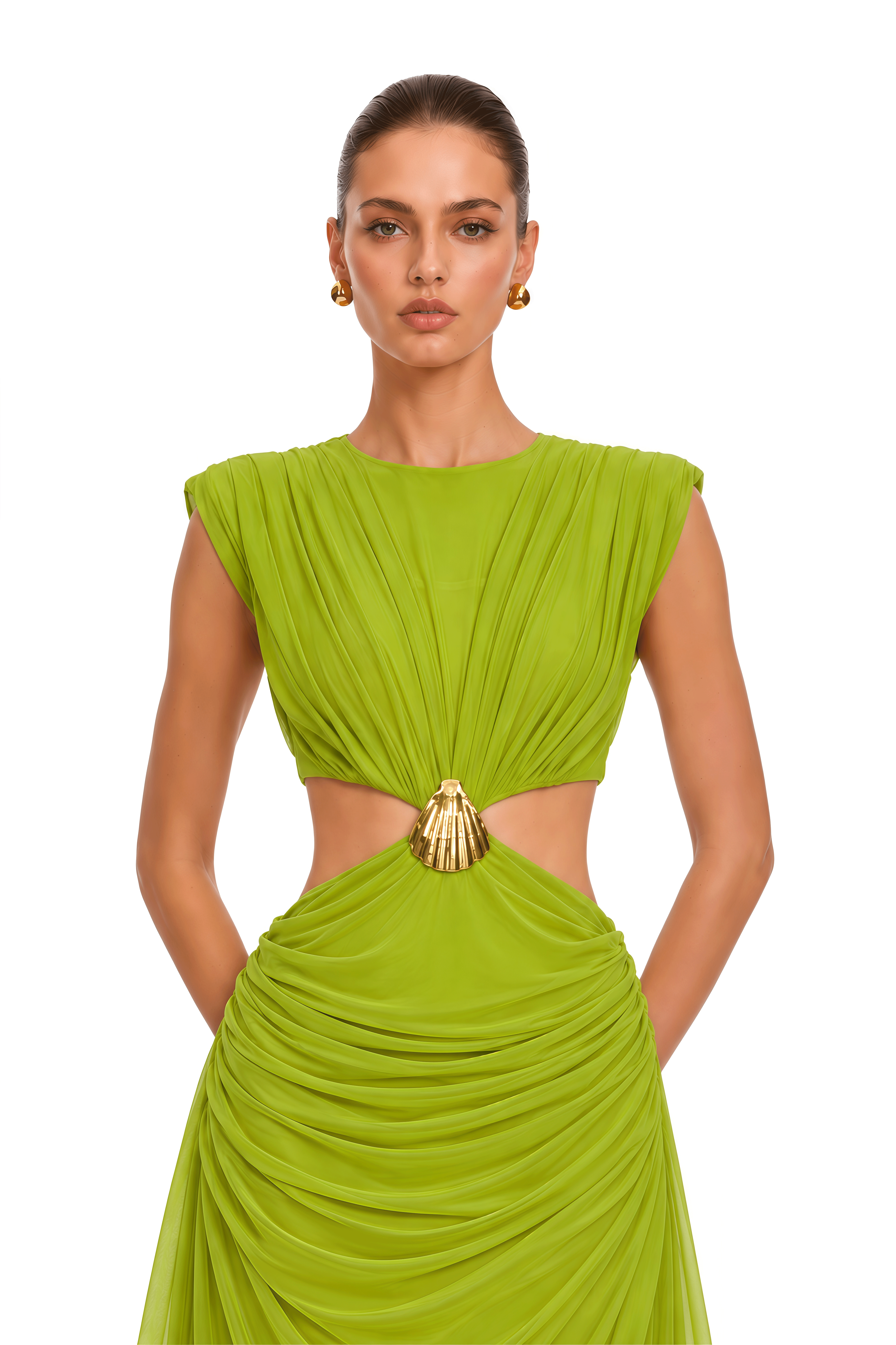 Darcie Lime Green Cut-Out Ruched Maxi Dress