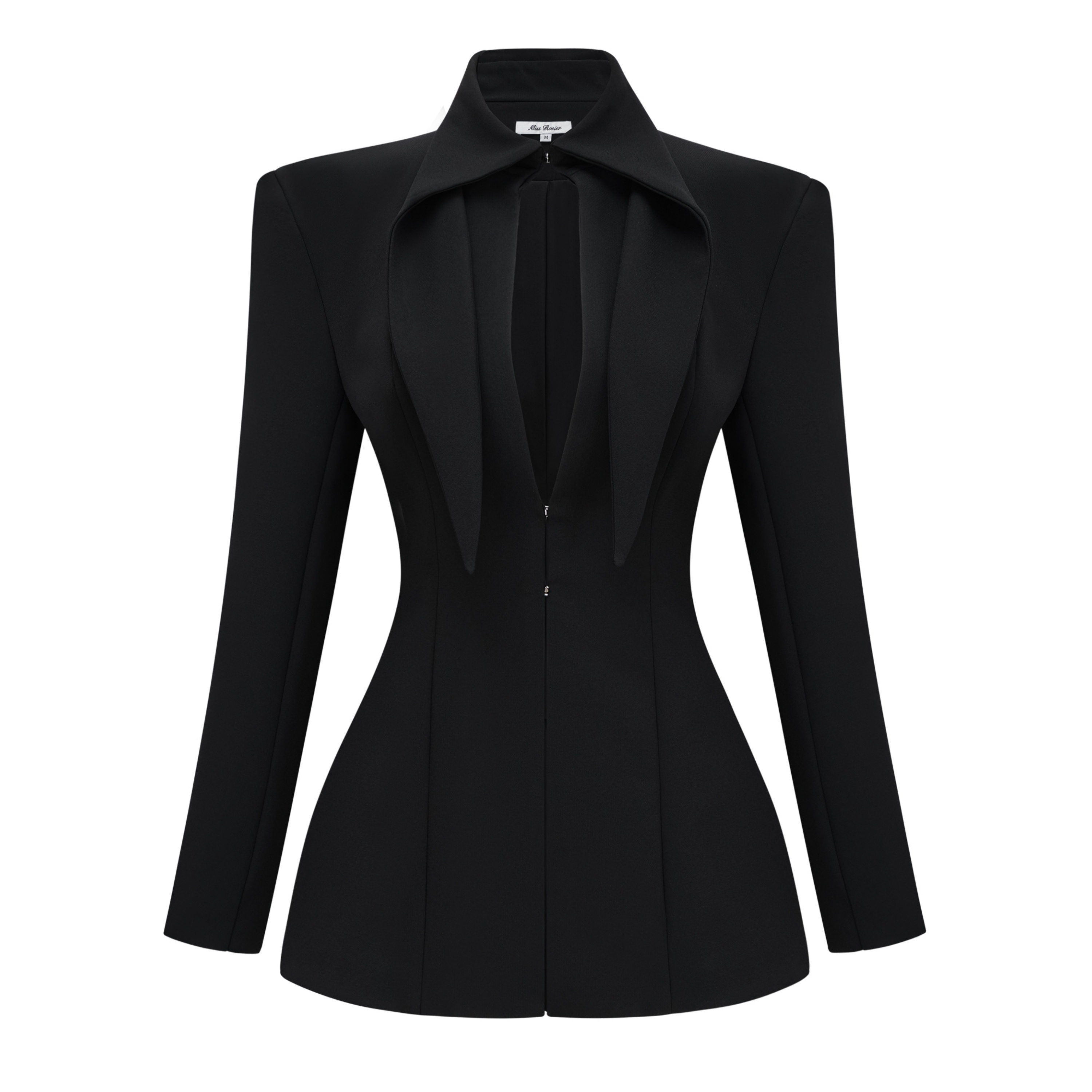 Darcy Black Power Shoulder Blazer & Shorts Set with Wingtip Collar