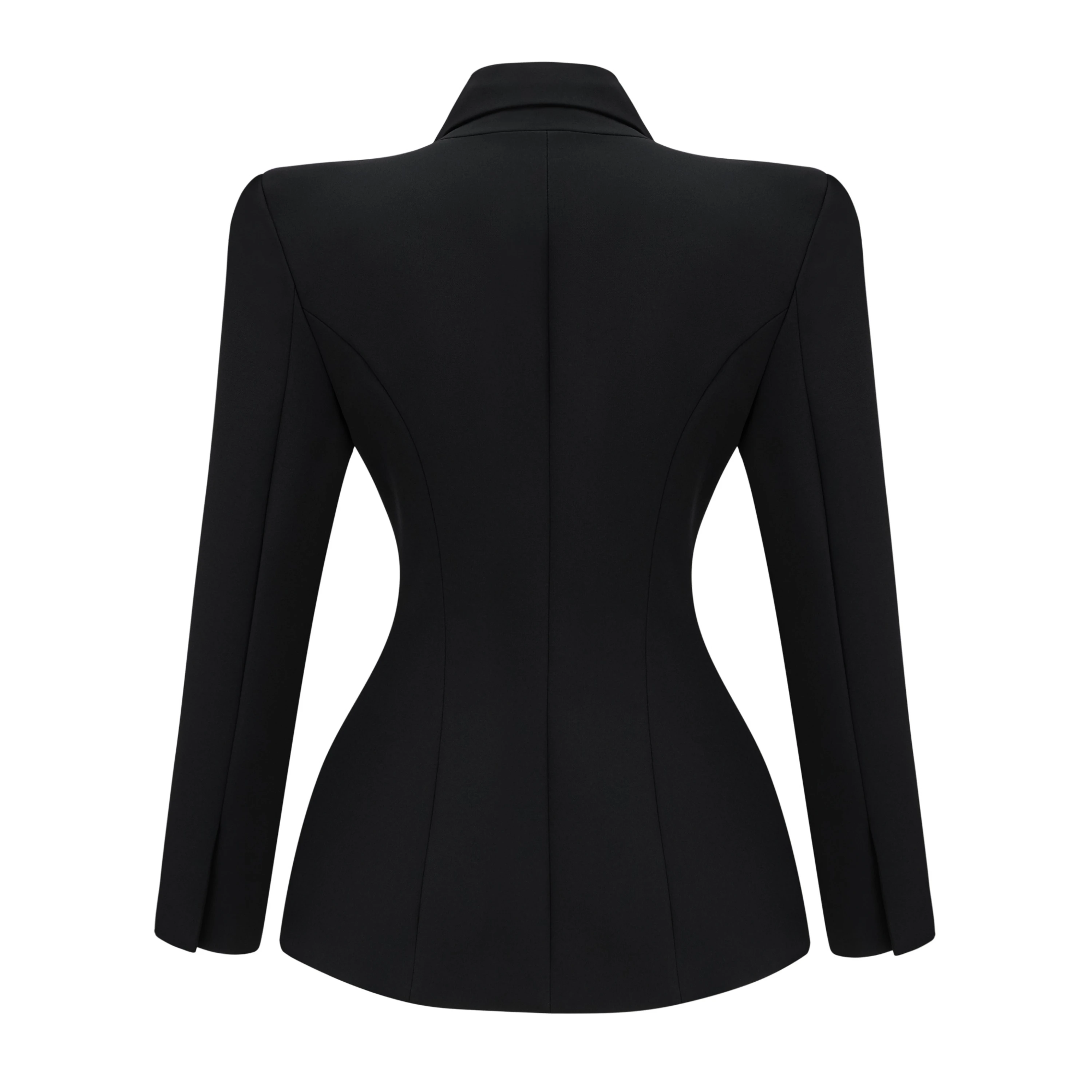Darcy Black Power Shoulder Blazer & Shorts Set with Wingtip Collar