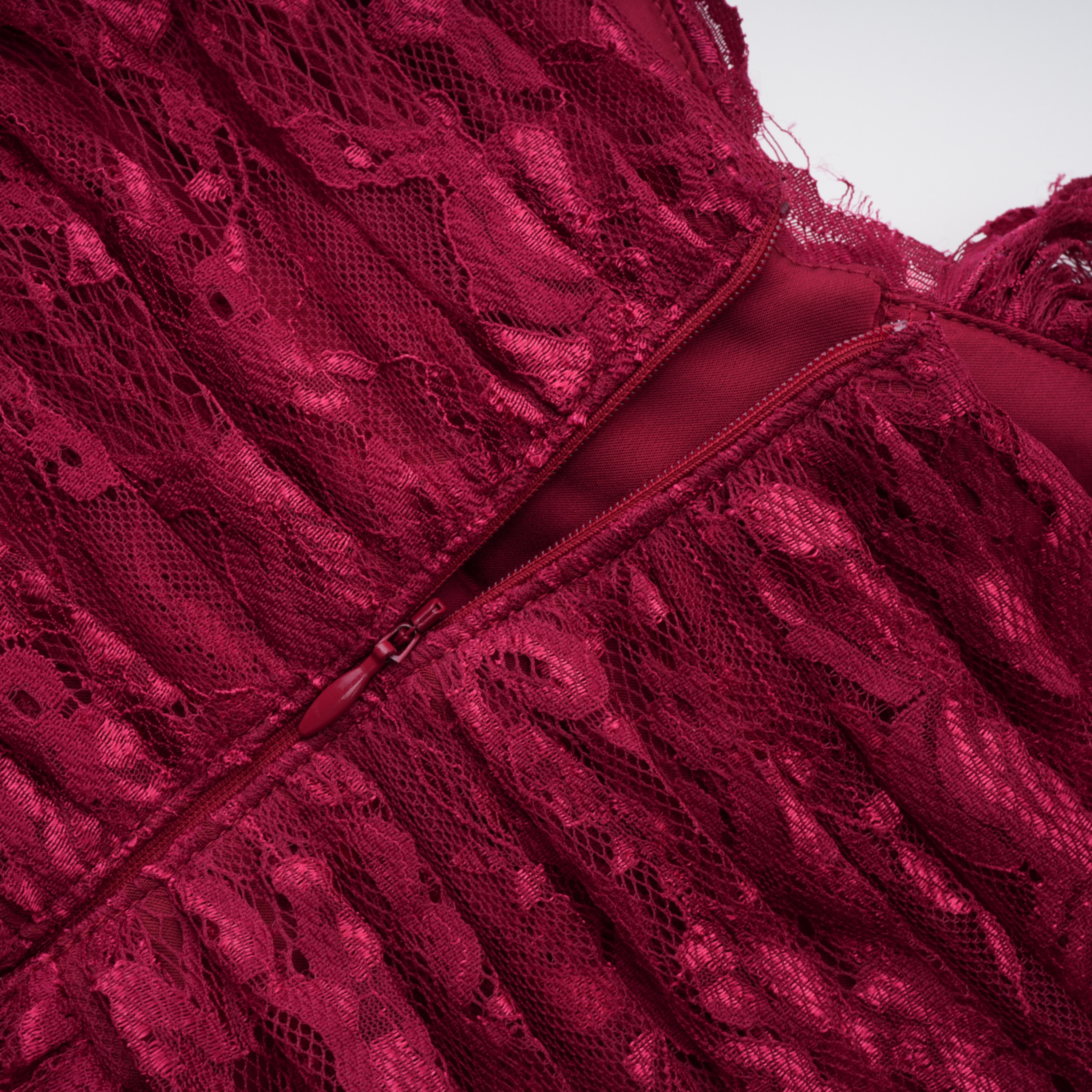 Defne Burgundy One Shoulder Ruched Lace Maxi Dress