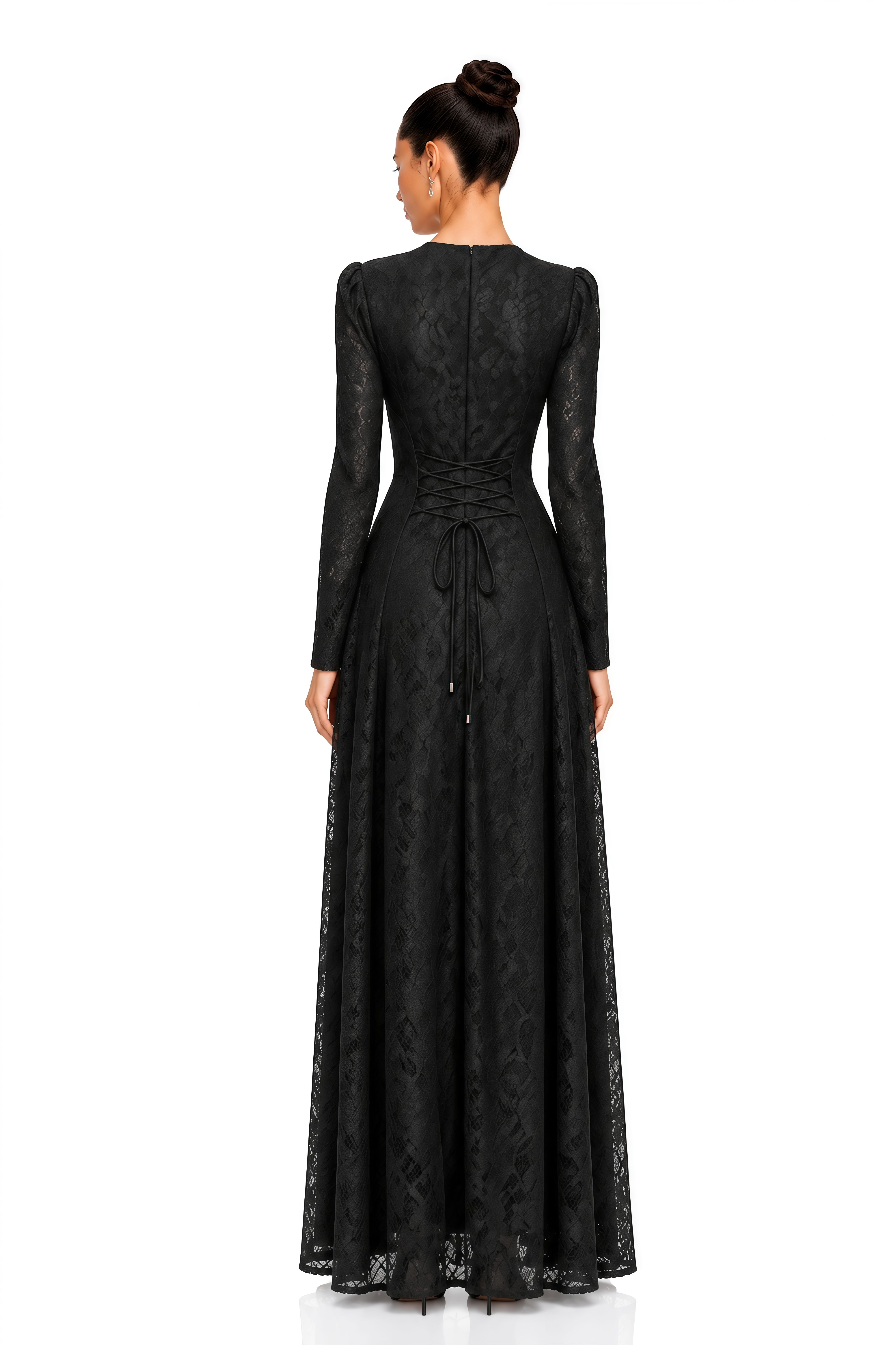Delilah Black Contrast Floral Applique Lace Maxi Dress