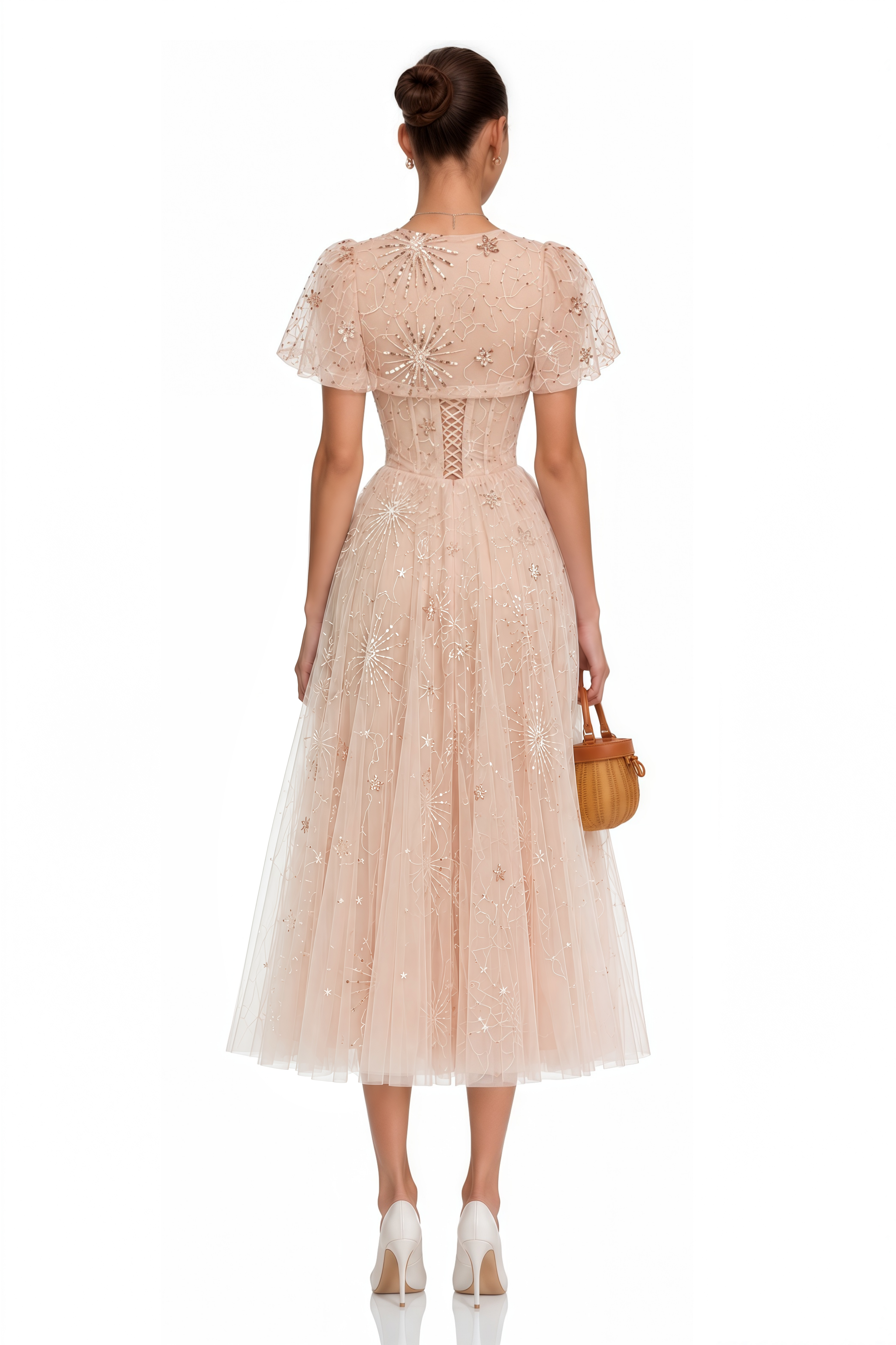 Desdemona Pink Embellished Tulle Midi Dress