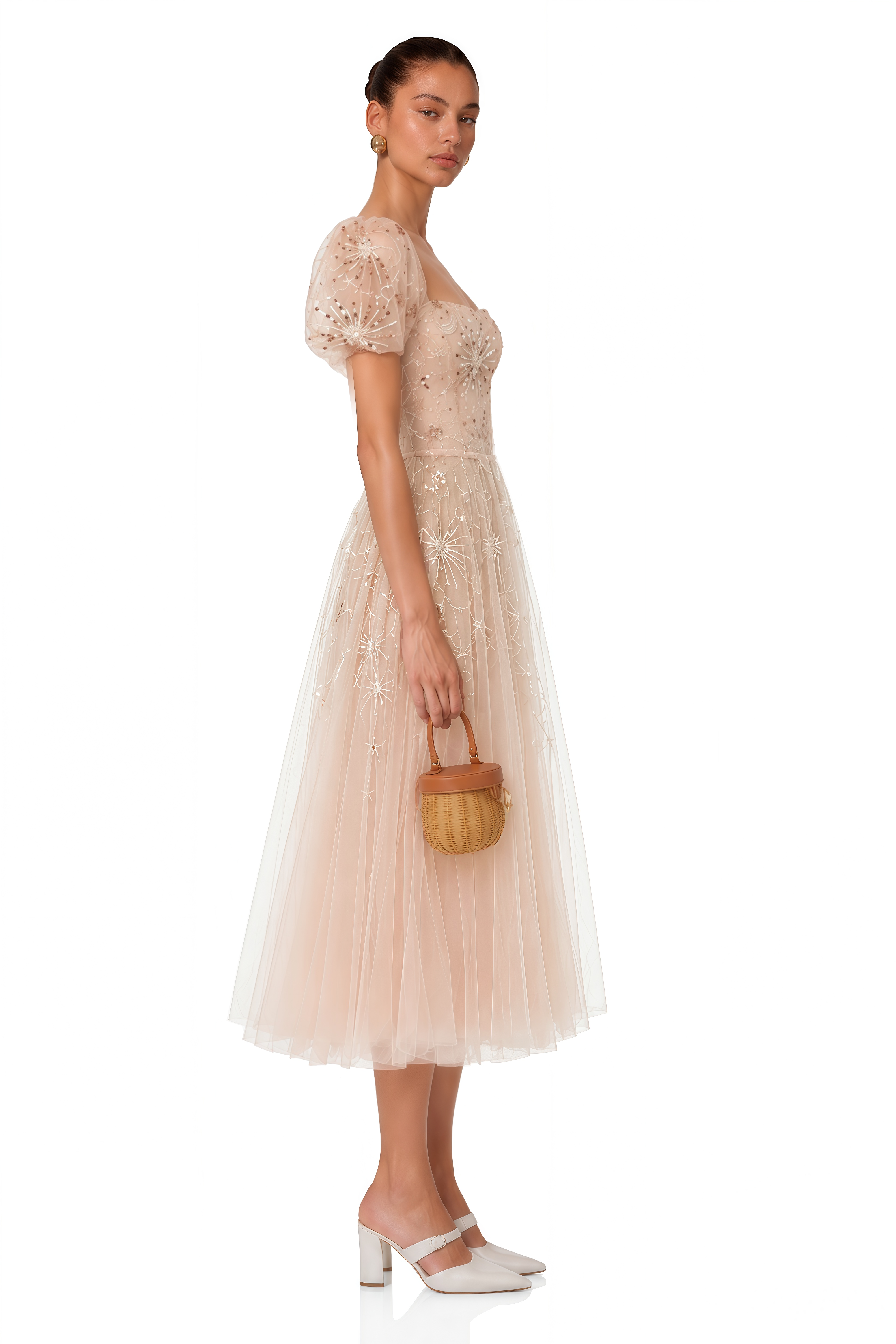 Desdemona Pink Embellished Tulle Midi Dress
