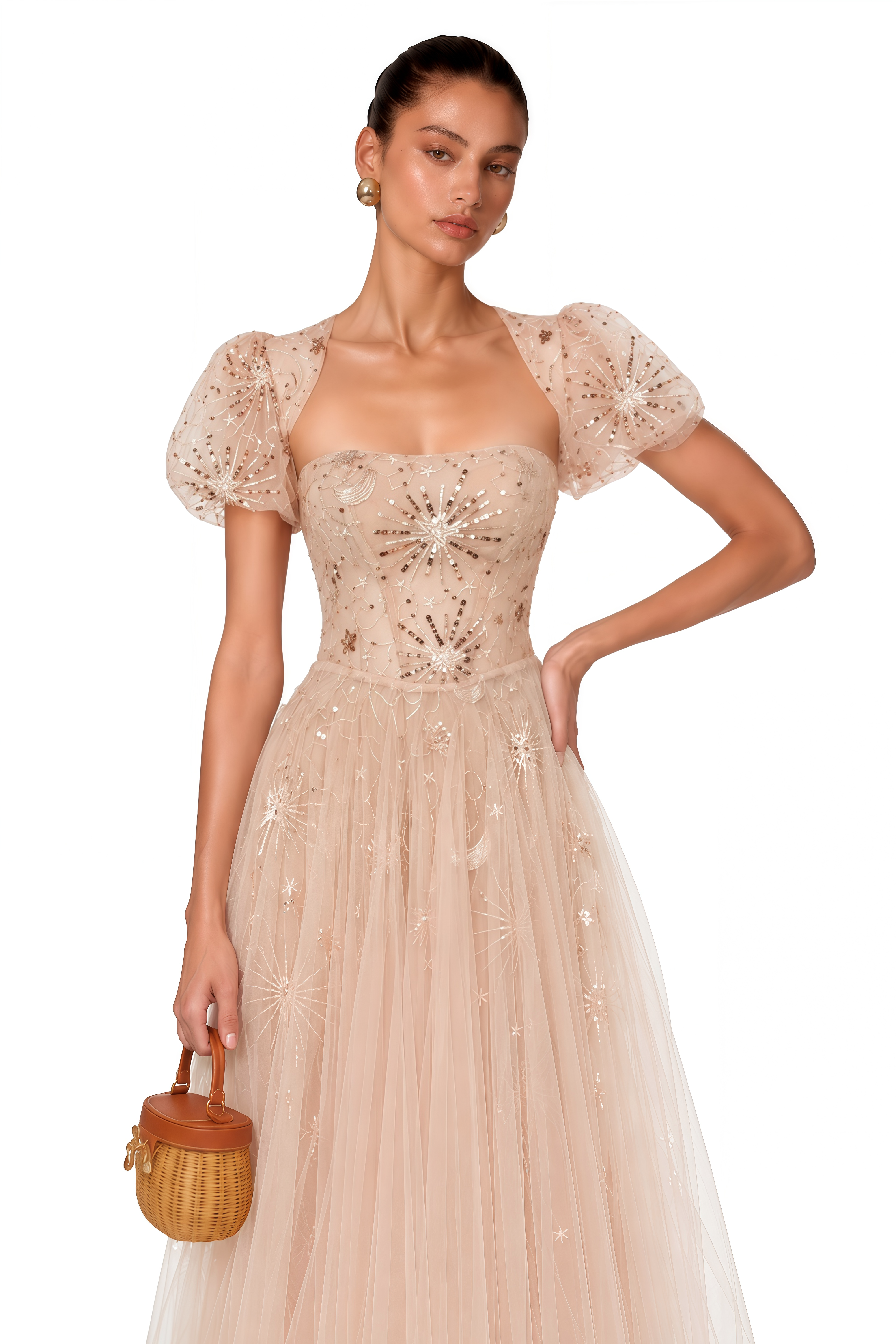 Desdemona Pink Embellished Tulle Midi Dress