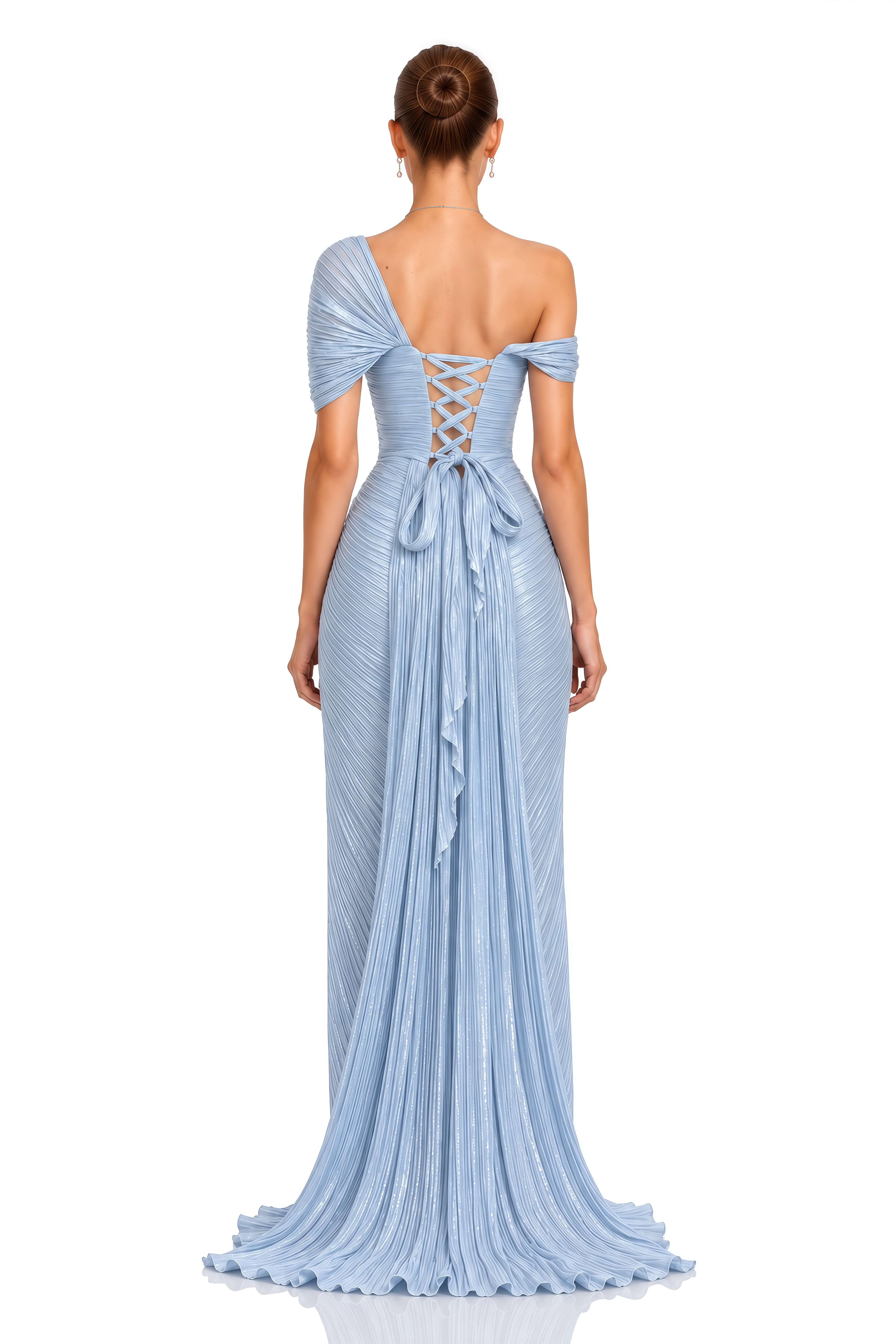 Diantha Light Blue One Shoulder Pleated Maxi Dress