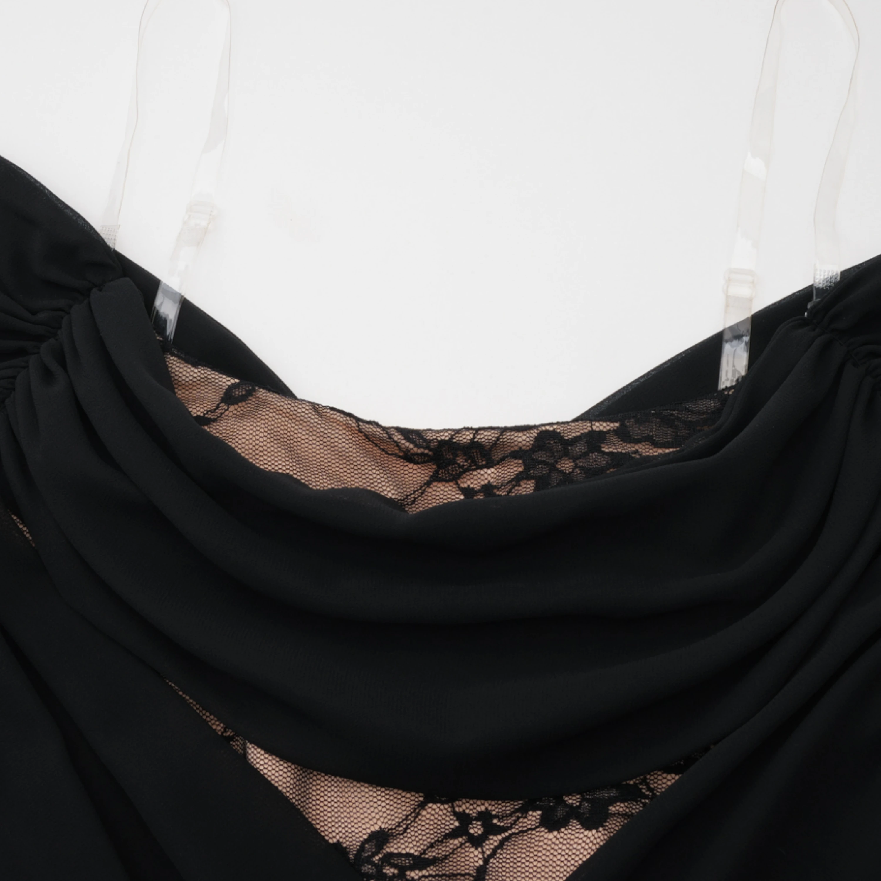 Dildar Black Cross Front Maxi Dress with Lace Panels