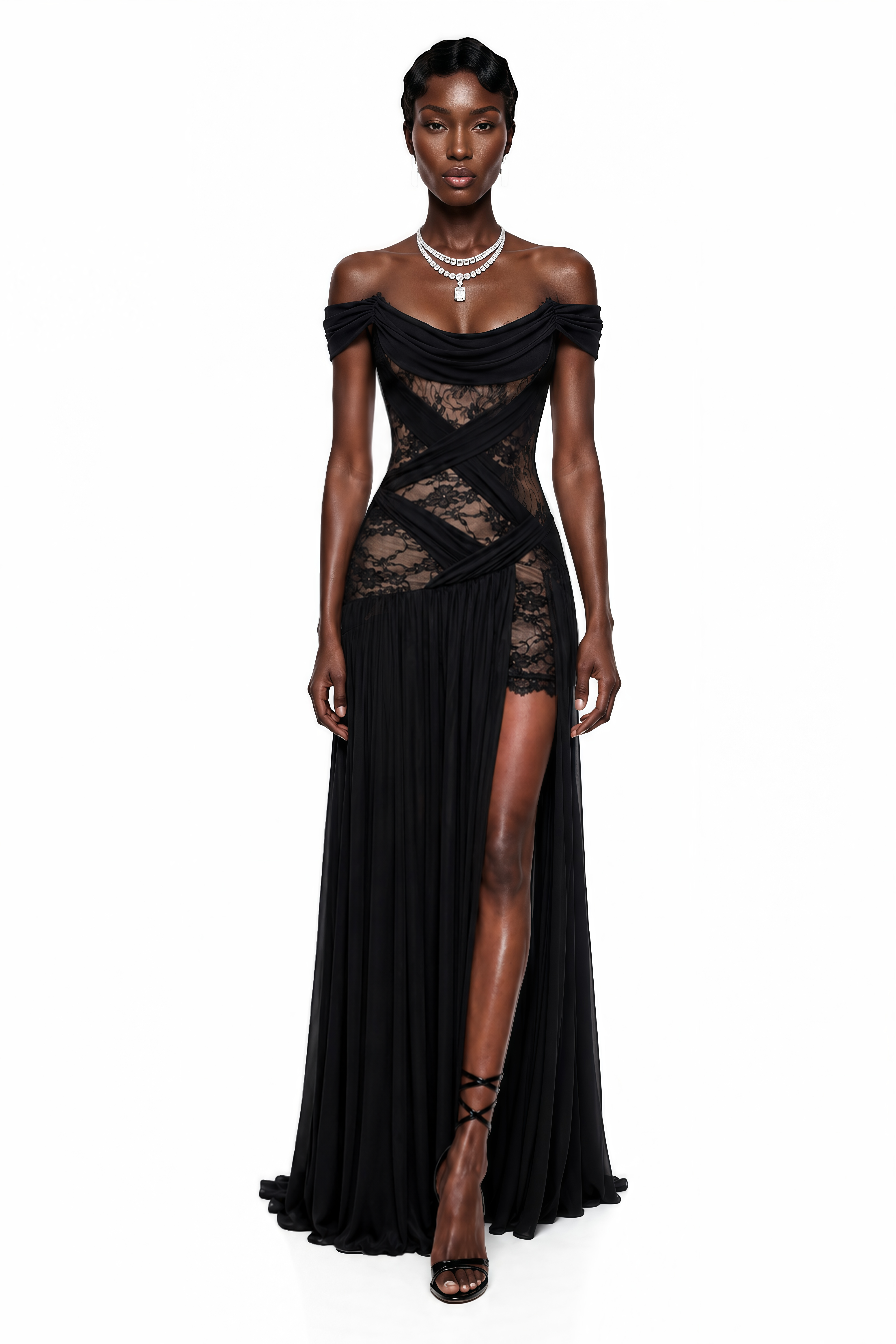 Miss rosier ブラック　ロングドレス Dildar Black Cross Front Maxi Dress with Lace Panels – Miss Rosier