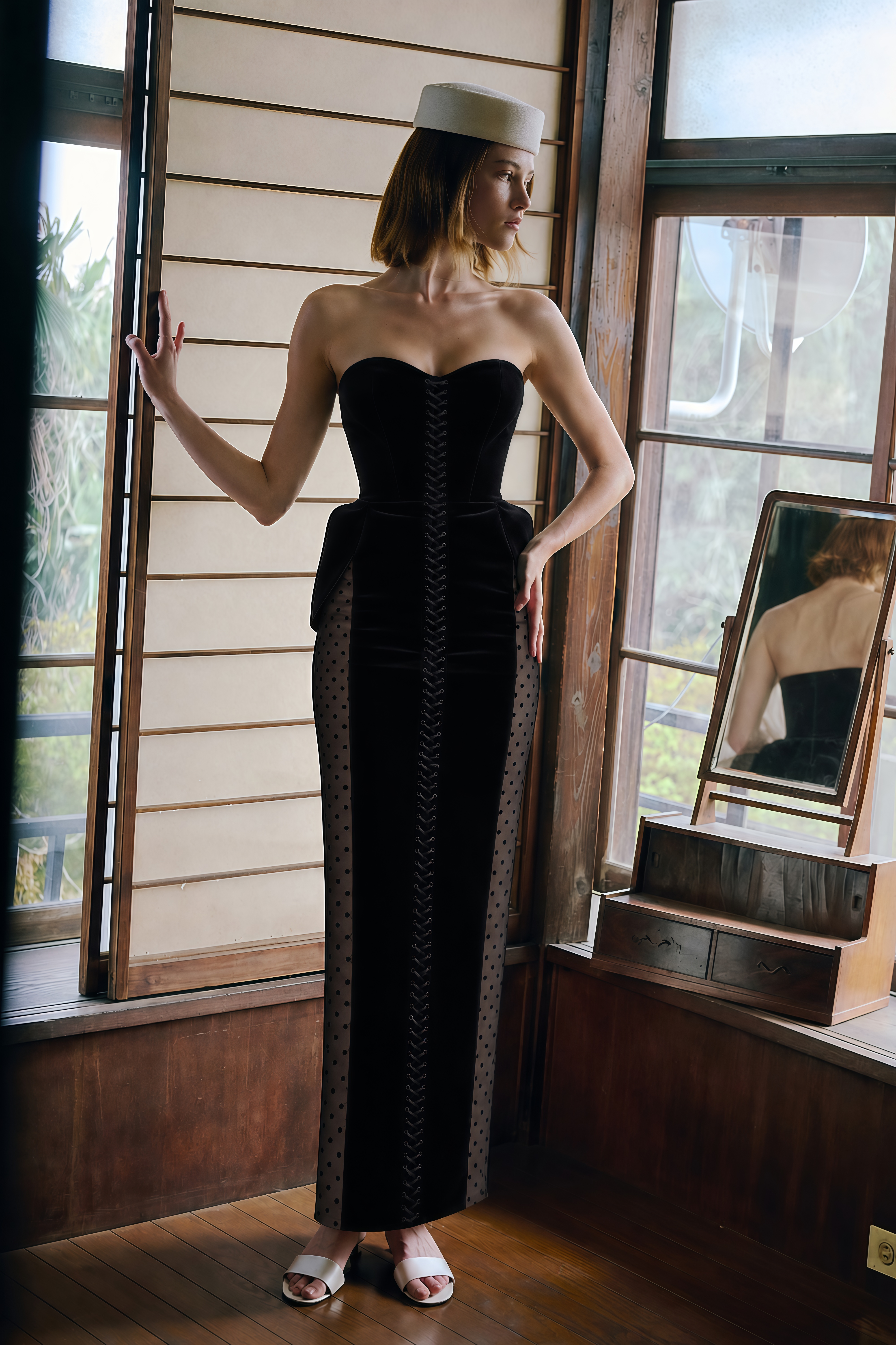 Diyana Black Velvet Lace-Up Corset Midi Dress