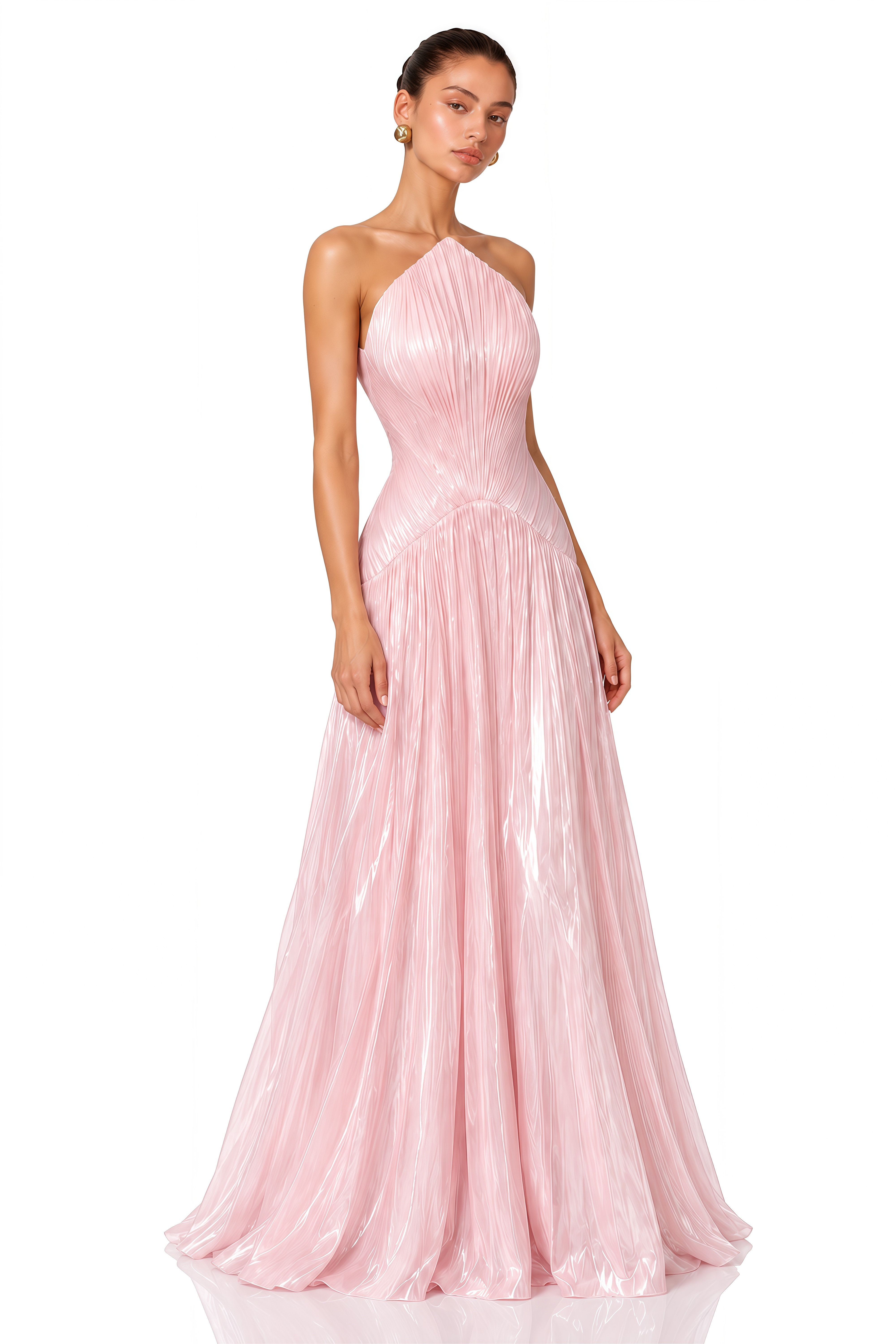 Dolcey Blush Pink Strapless Pleated Maxi Dress