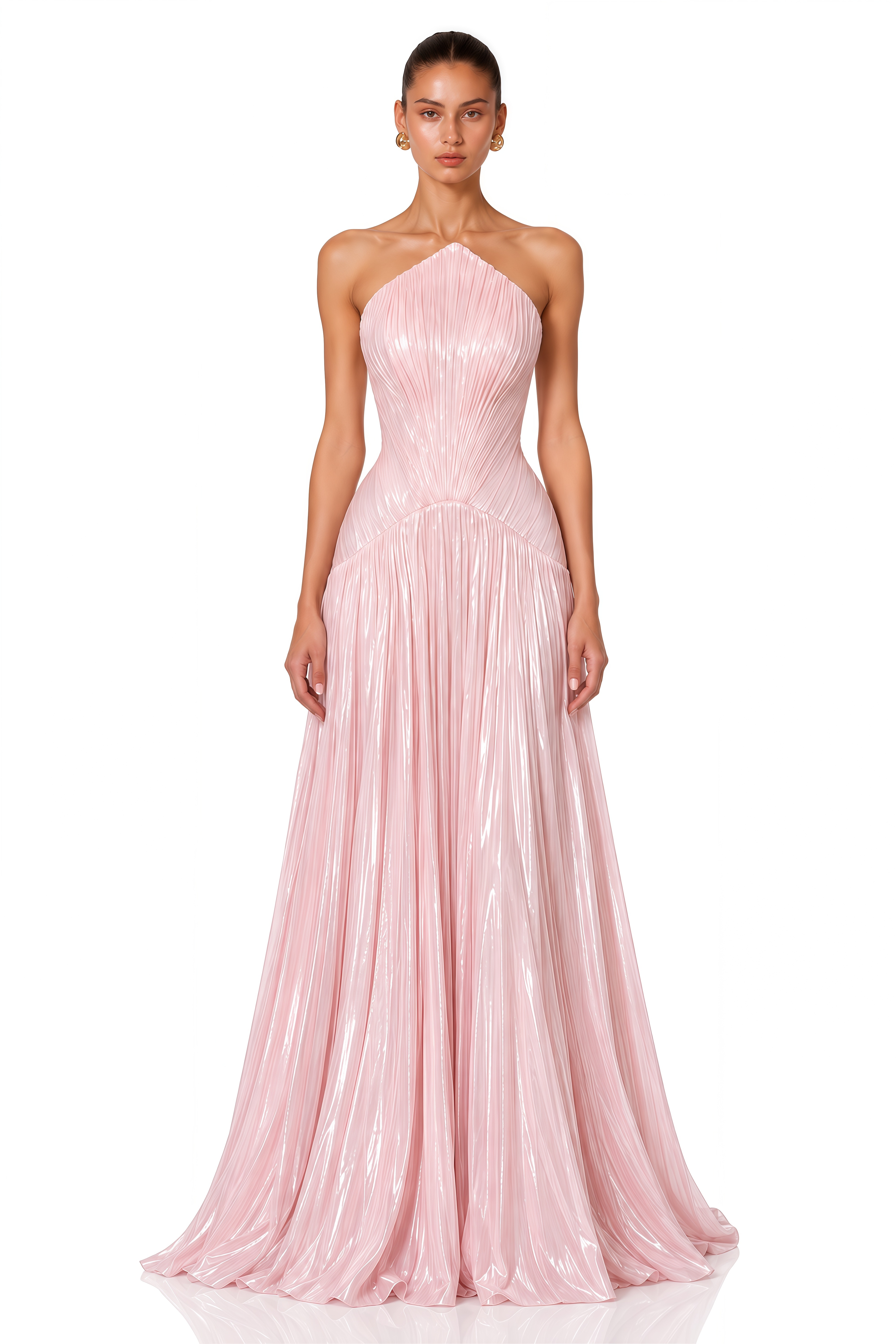 Dolcey Blush Pink Strapless Pleated Maxi Dress