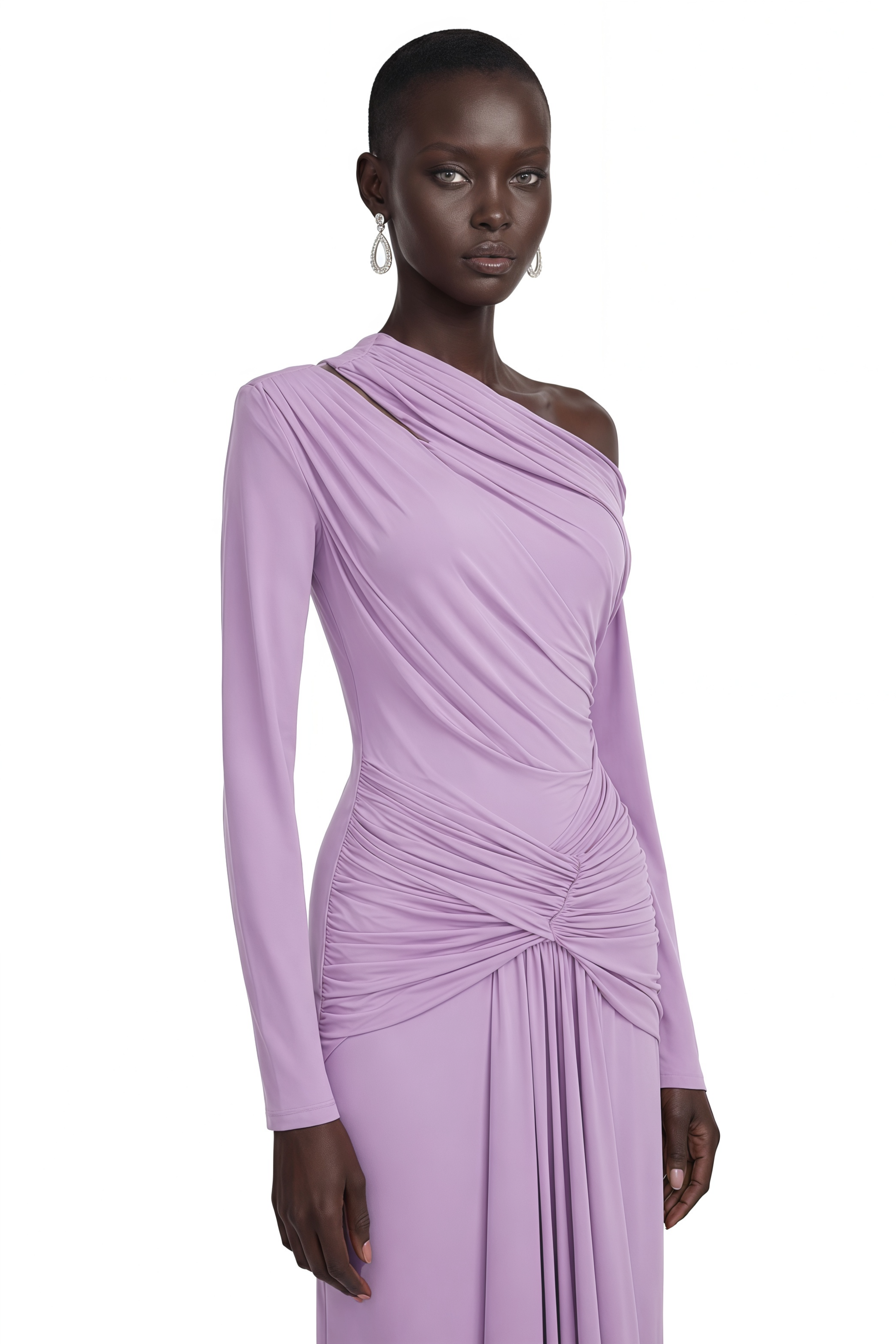 Dolores Purple Long Sleeve One Shoulder Ruched Maxi Dress