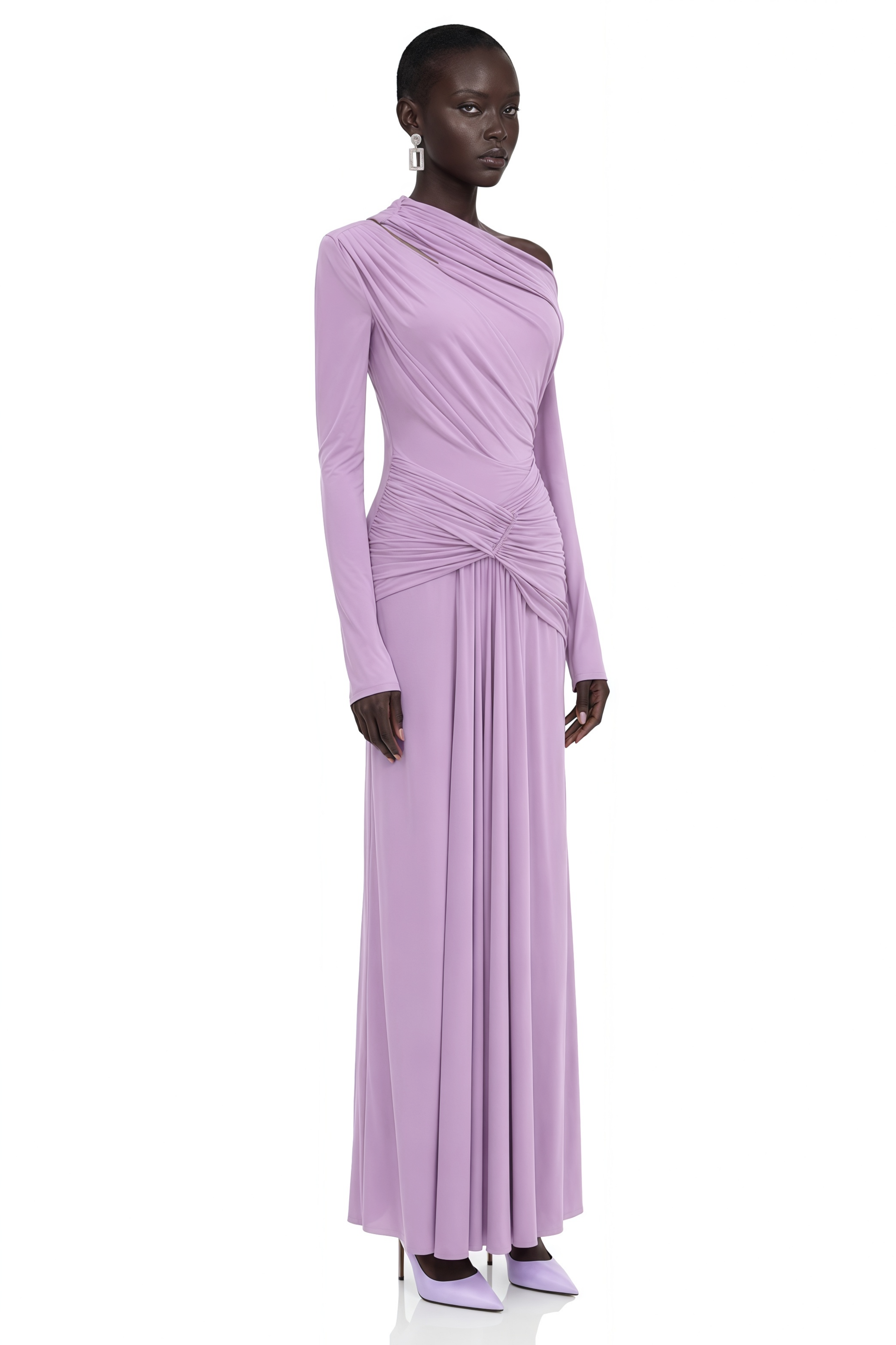 Dolores Purple Long Sleeve One Shoulder Ruched Maxi Dress
