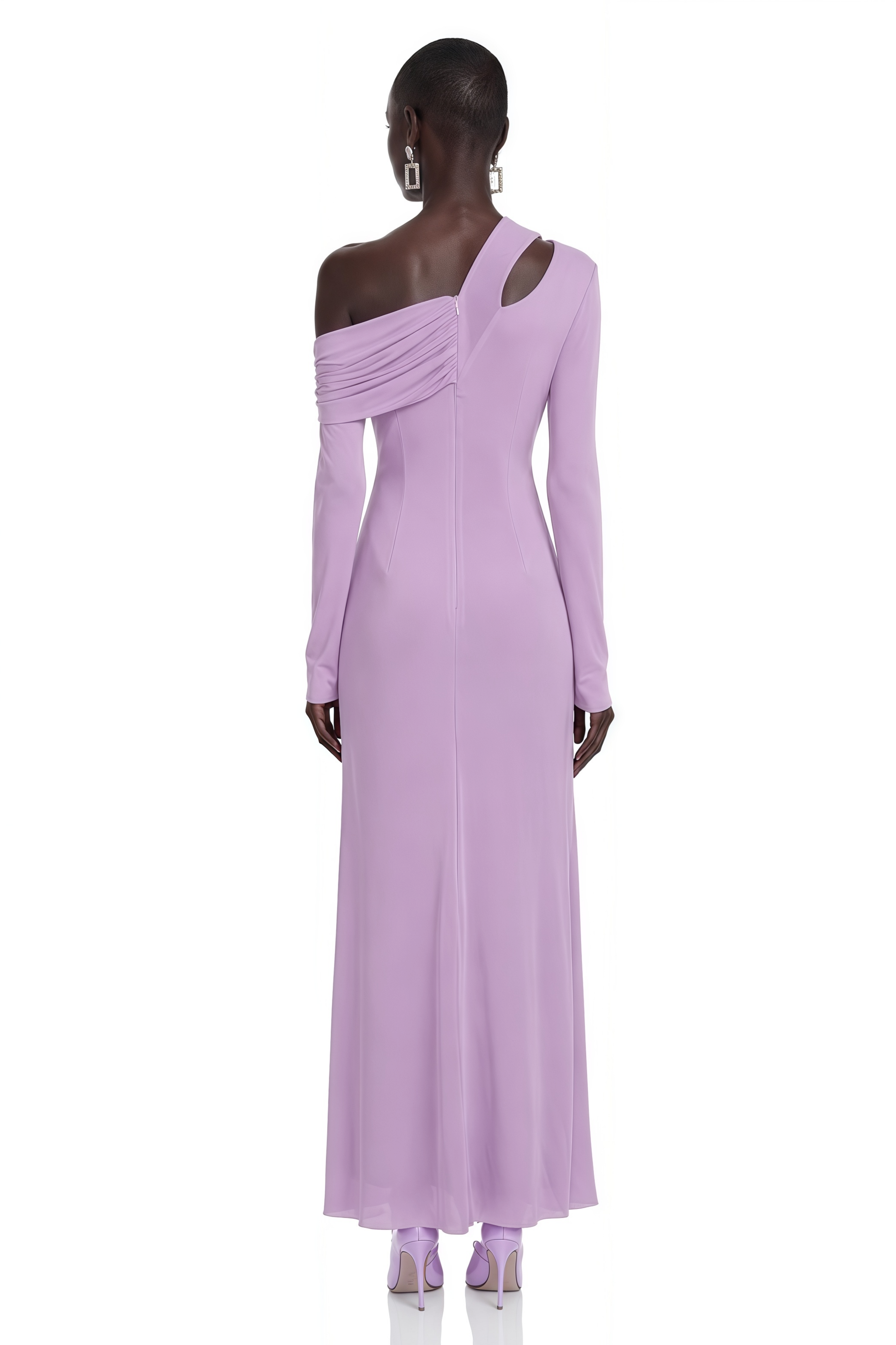 Dolores Purple Long Sleeve One Shoulder Ruched Maxi Dress