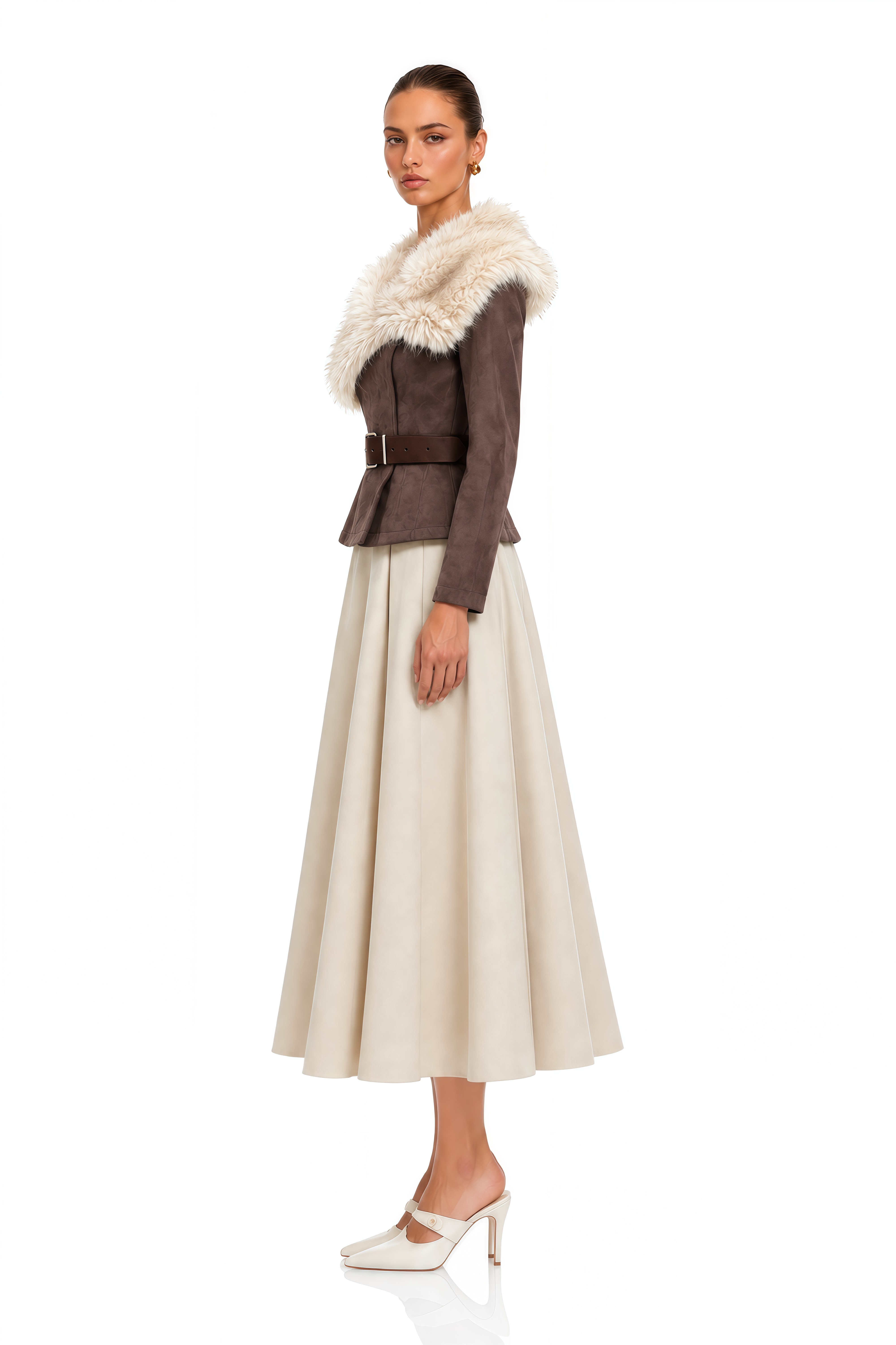 Dottie Brown Faux Fur Collar Belted Jacket
