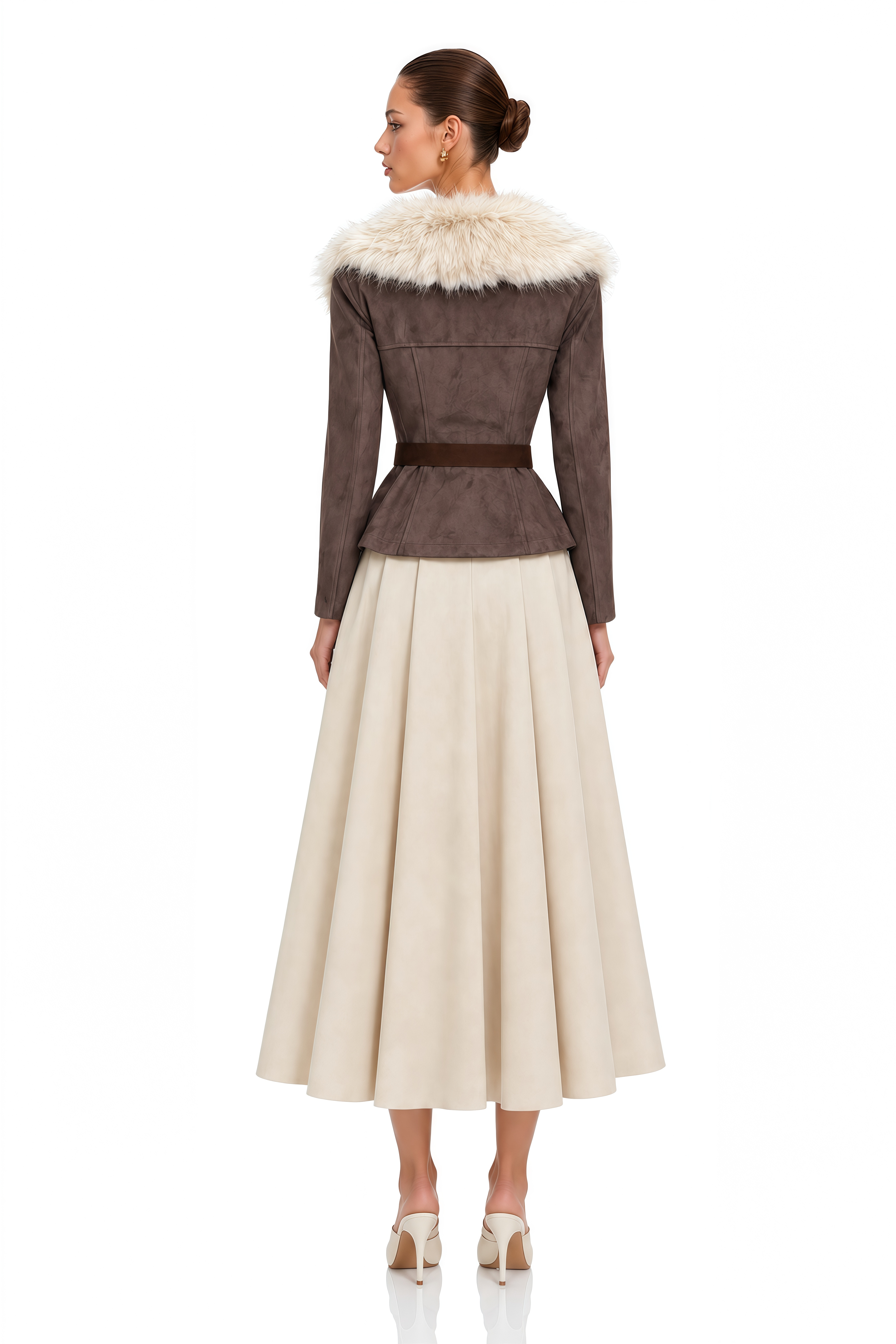 Dottie Brown Faux Fur Collar Belted Jacket
