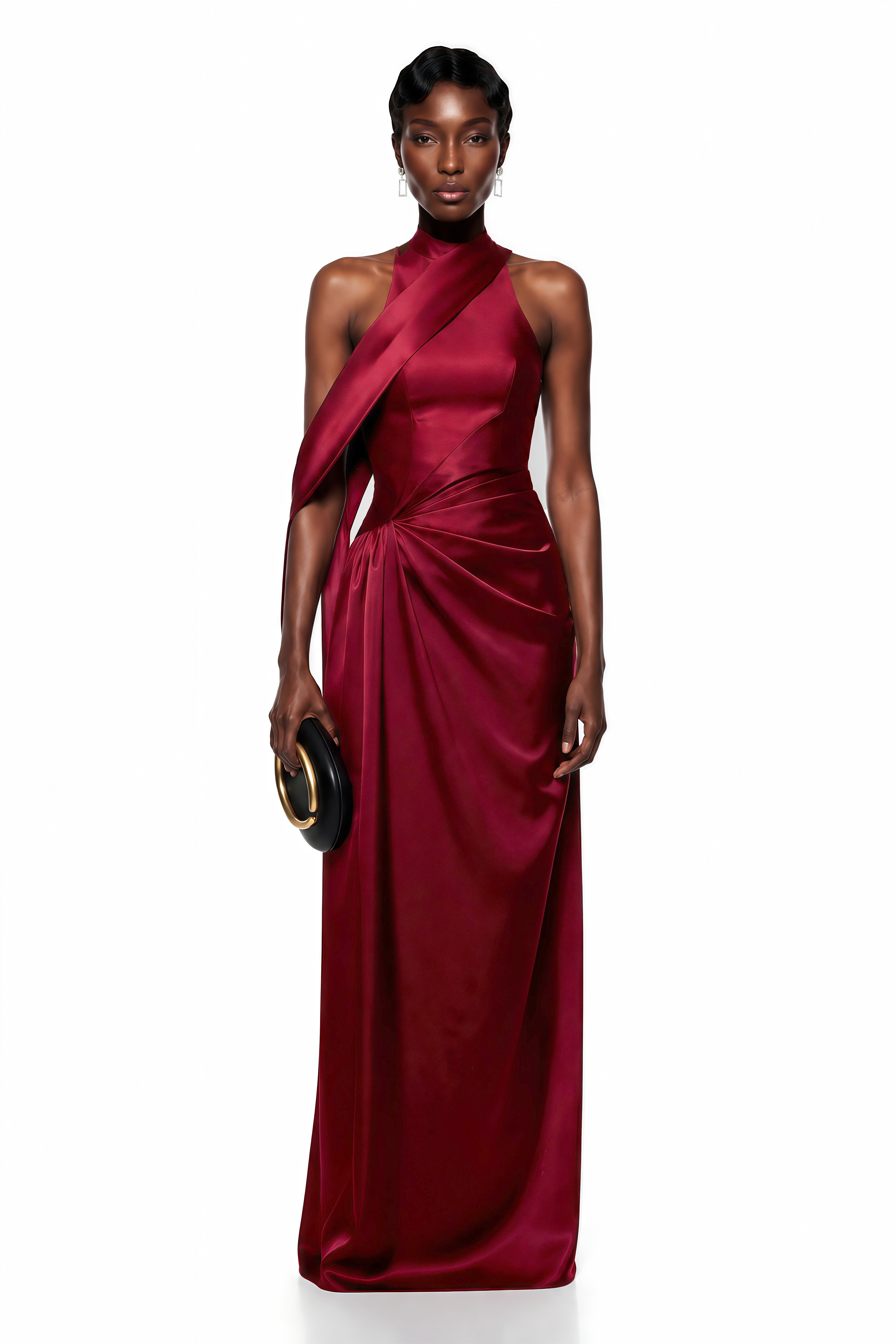 Dryope Red Halterneck Asymmetrical Maxi Dress (Final Sale-US Only)