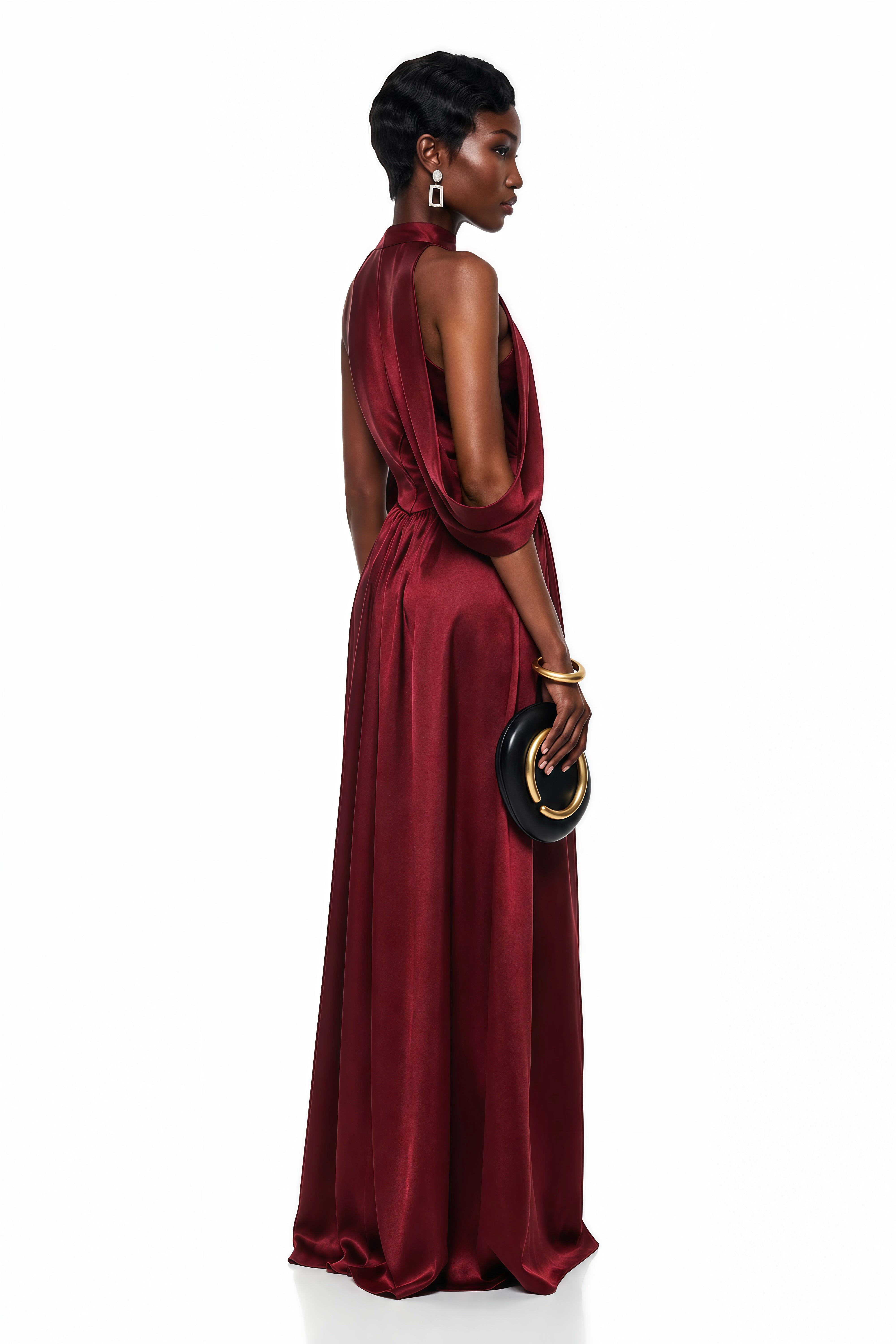 Dryope Red Halterneck Asymmetrical Maxi Dress (Final Sale-US Only)