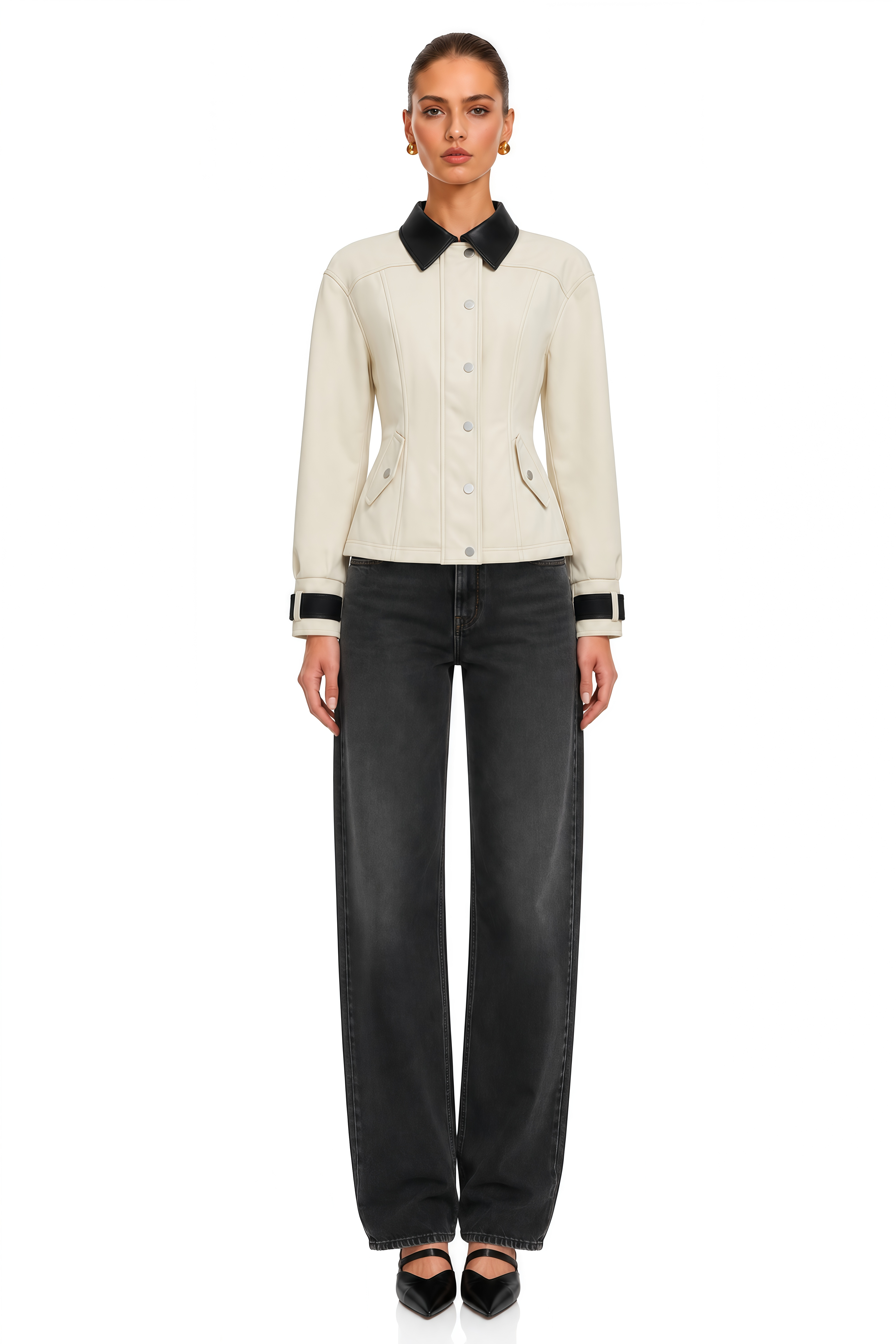 Ebadat Khaki Contrast Collar Button-Front Jacket