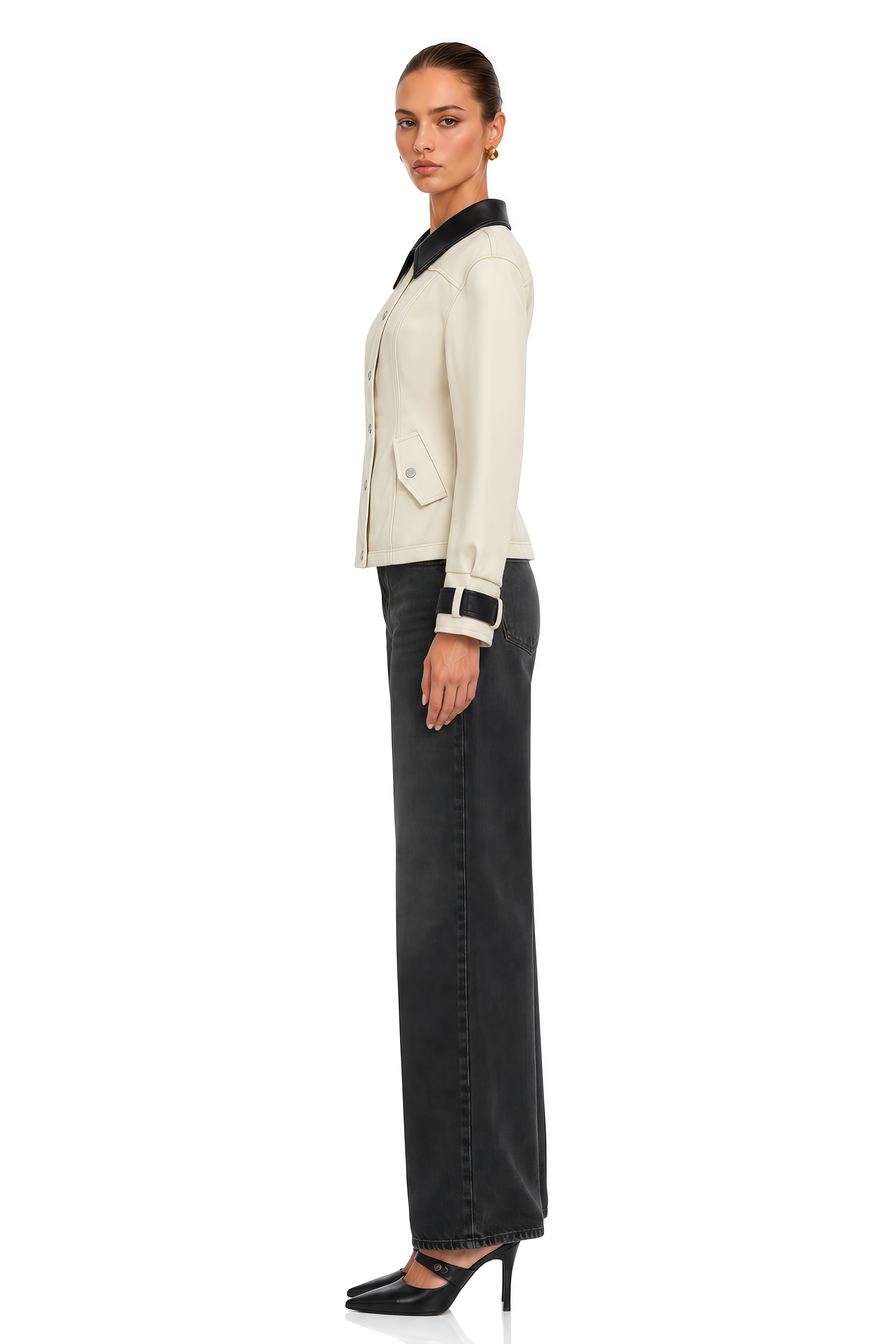 Ebadat Khaki Contrast Collar Button-Front Jacket