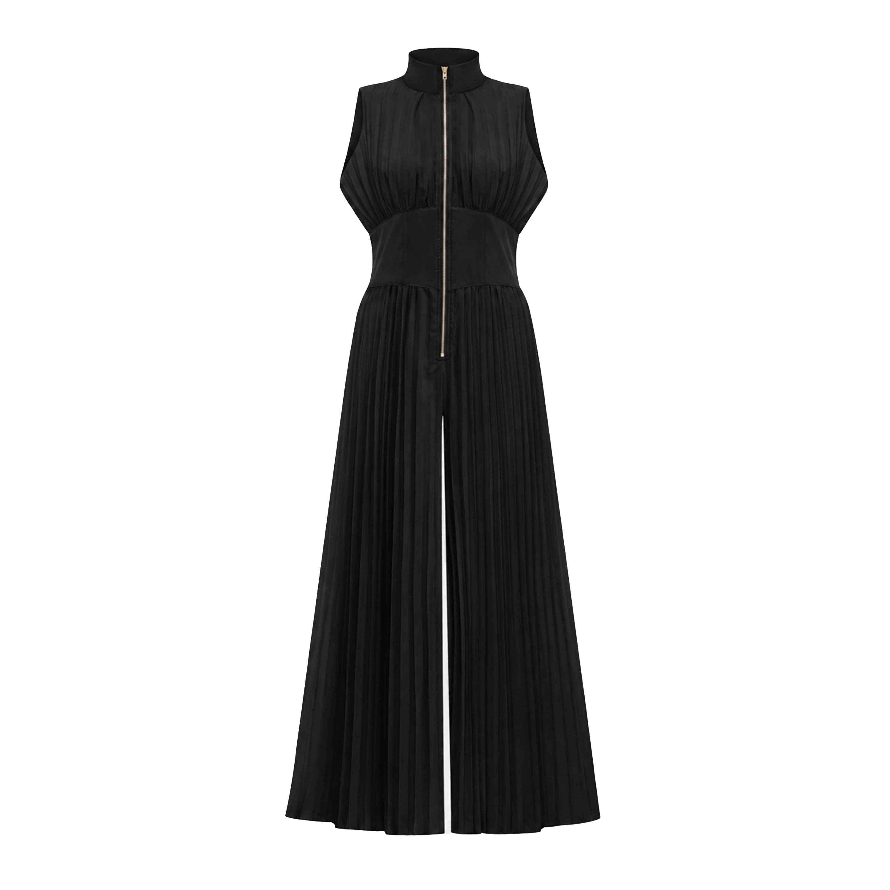 Ecem Black Mock Neck Ruched Jumpsuit