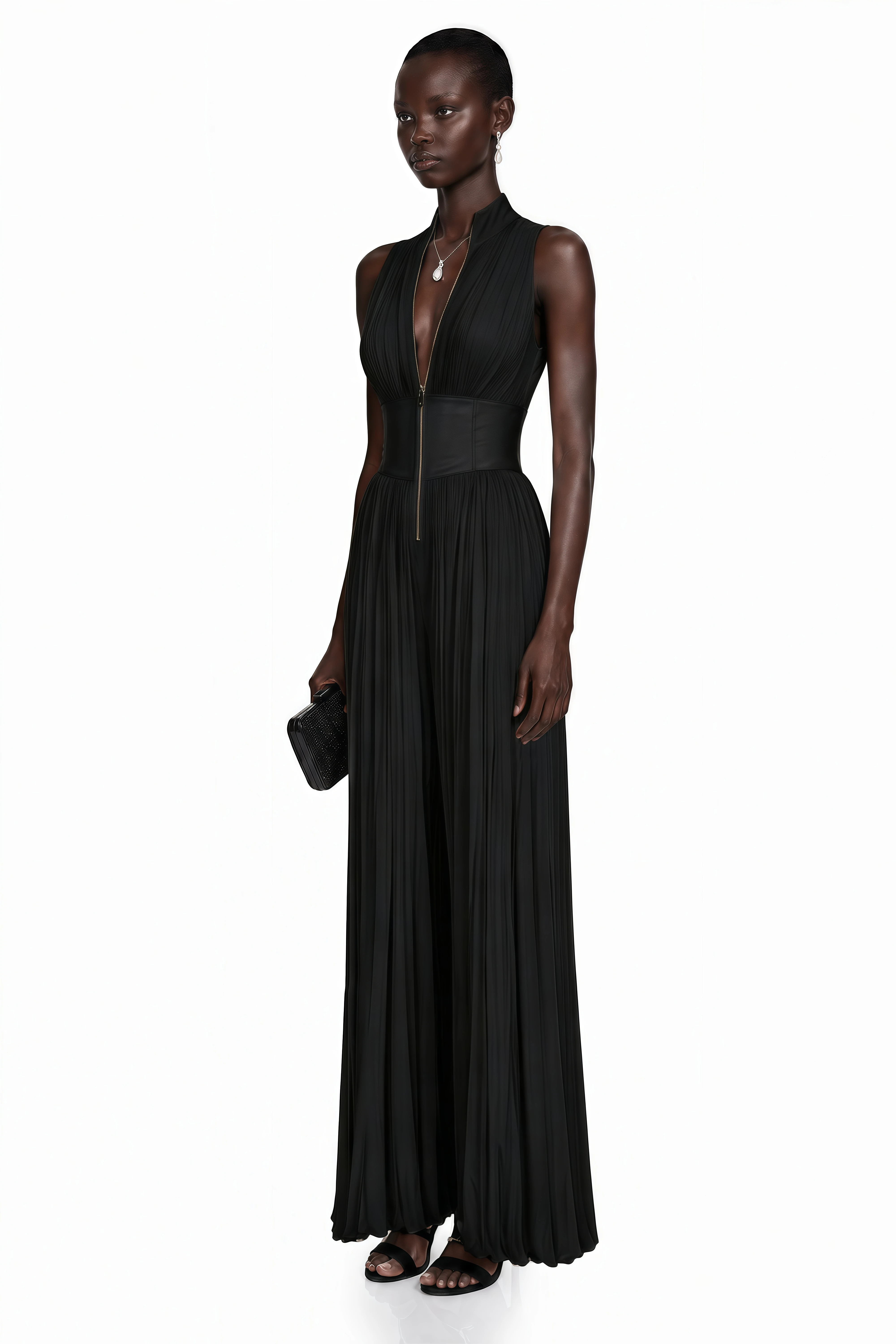 Ecem Black Mock Neck Ruched Jumpsuit