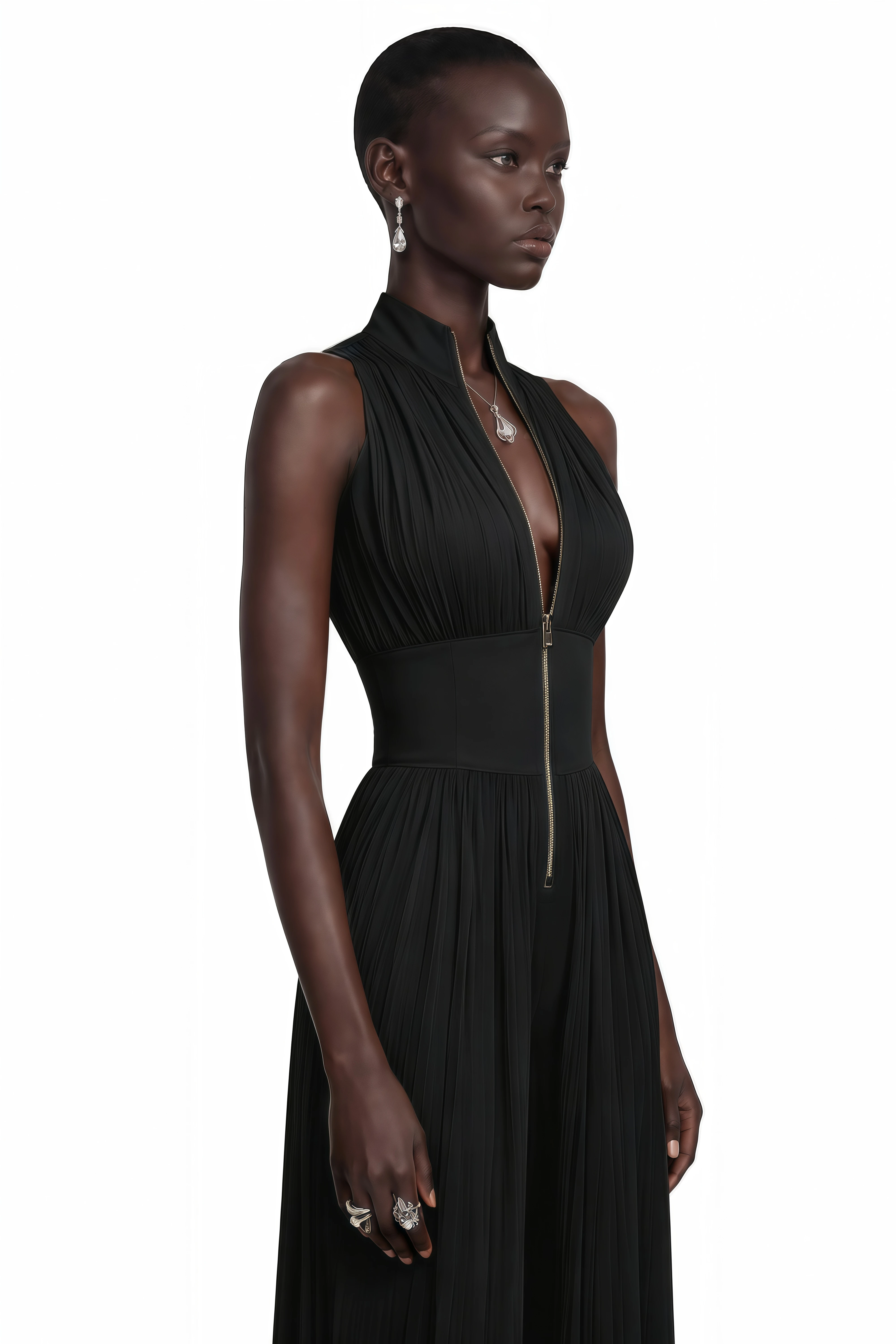 Ecem Black Mock Neck Ruched Jumpsuit
