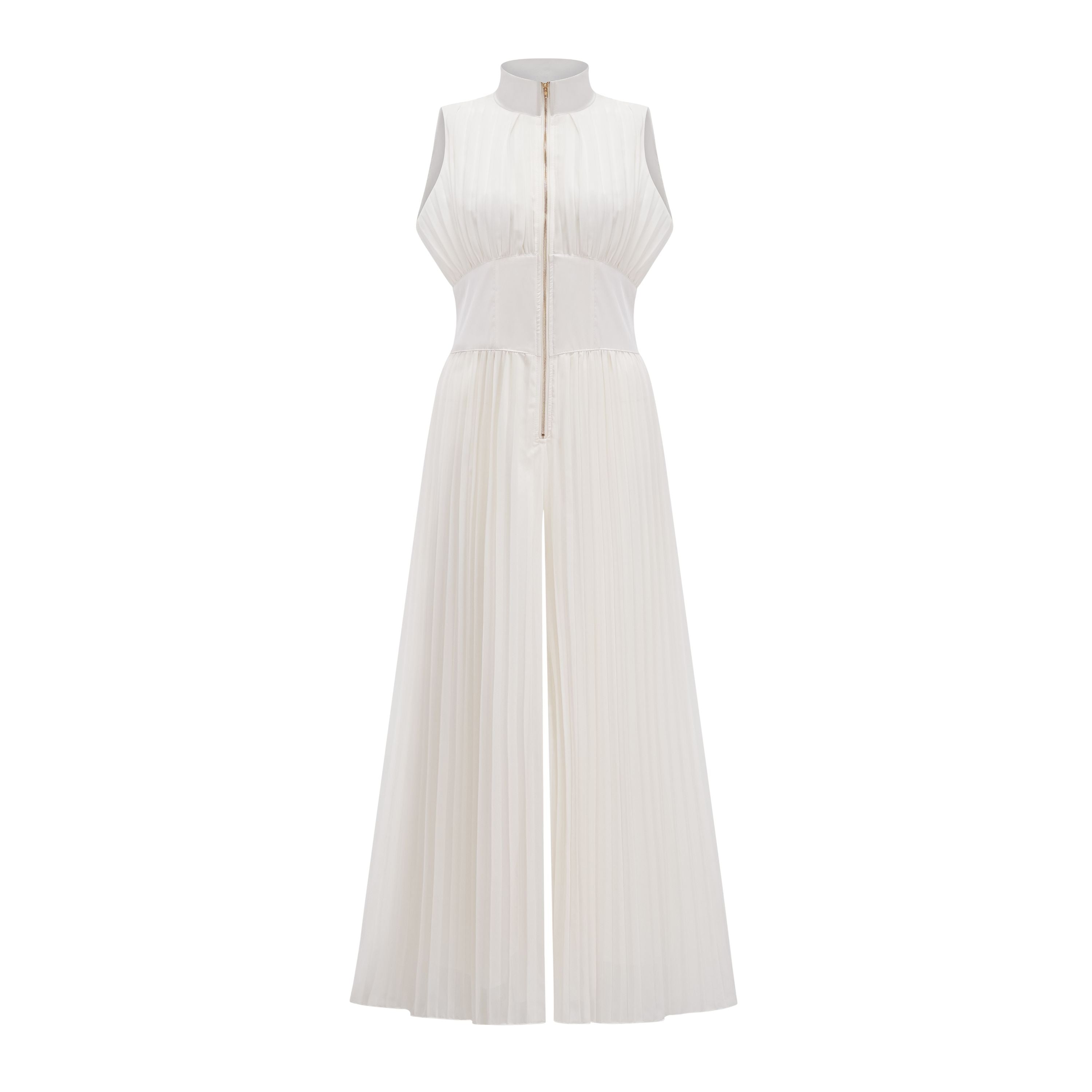 Ecem Cream White Mock Neck Ruched Jumpsuit (Final Sale-US Only