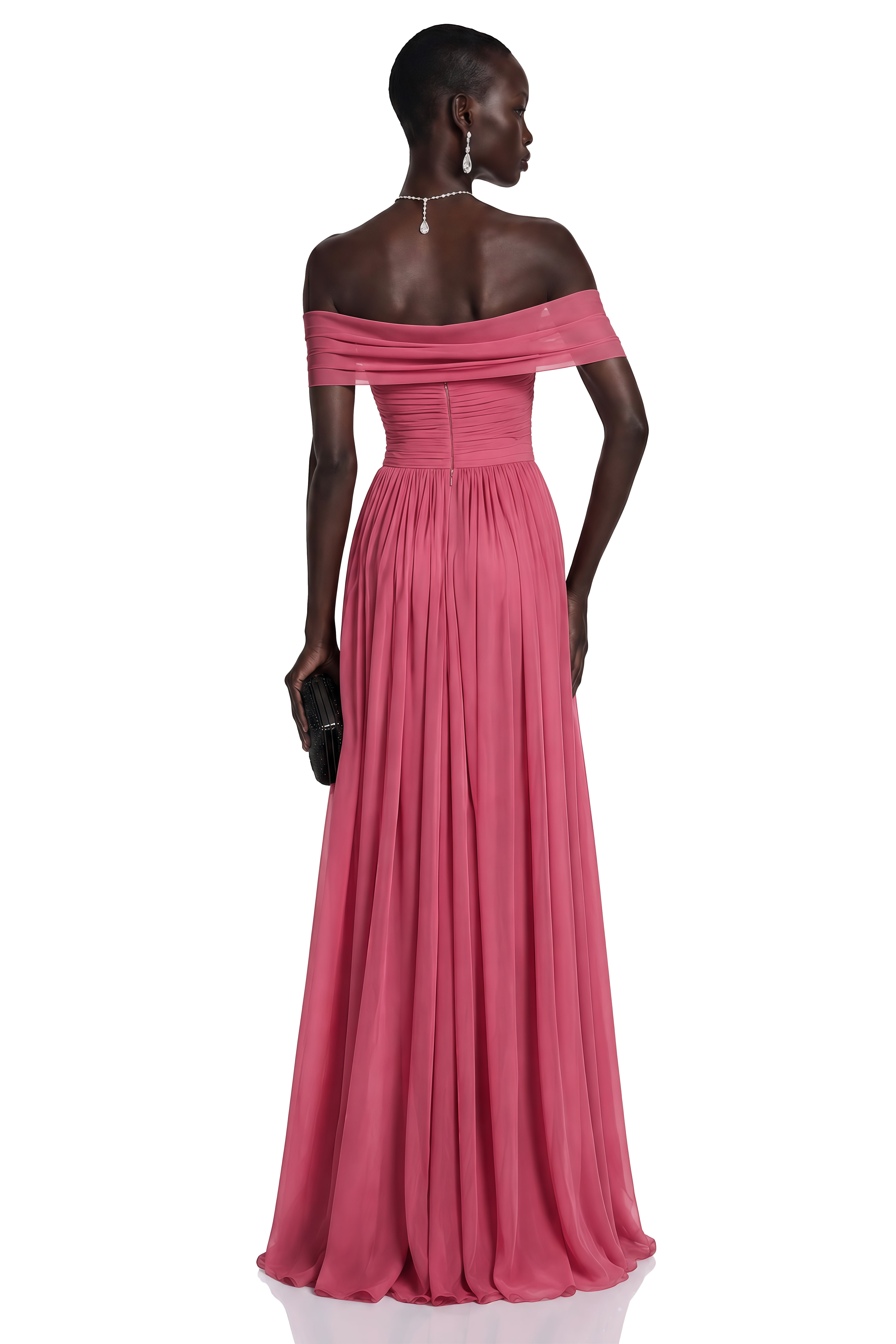 Ecrin Pink Off Shoulder Cross Front Maxi Dress