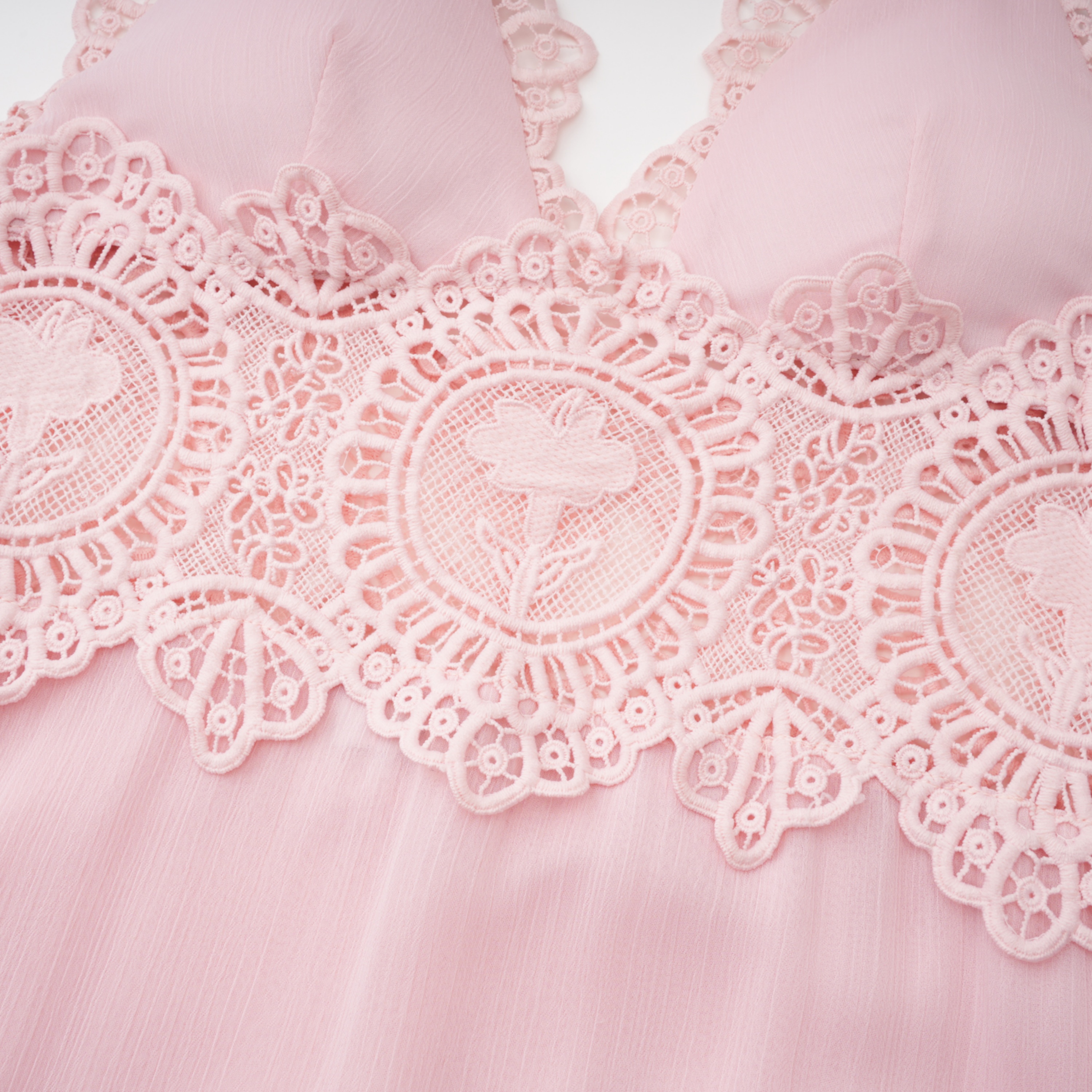 Ecrin Pink Tiered Midi Dress with Lace Panels