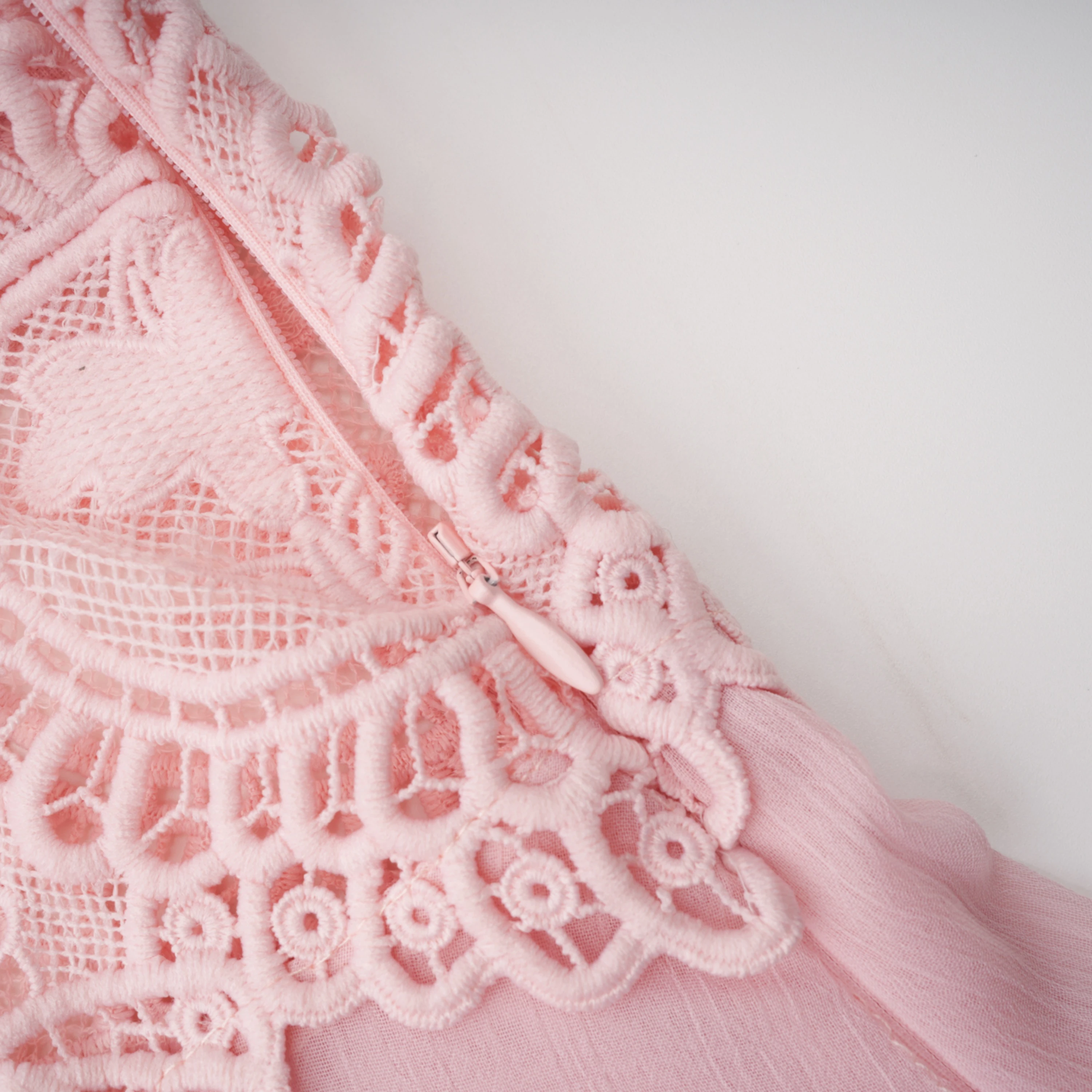 Ecrin Pink Tiered Midi Dress with Lace Panels