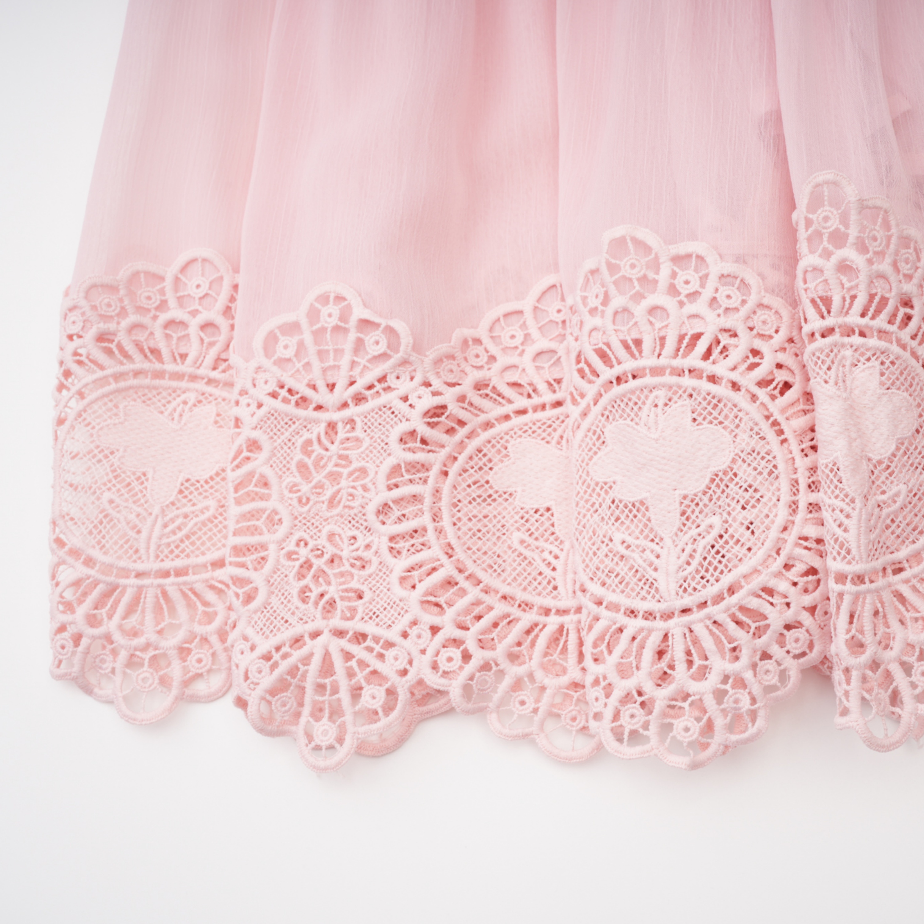 Ecrin Pink Tiered Midi Dress with Lace Panels